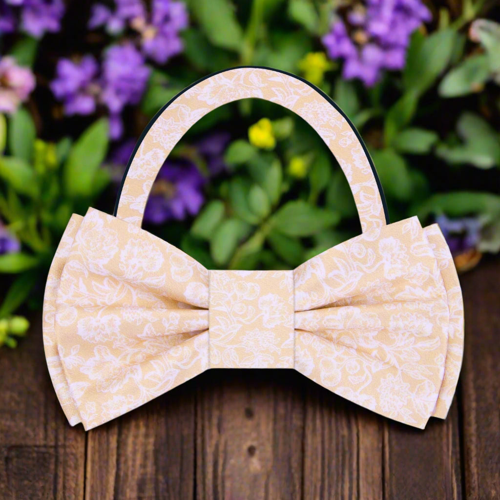 Beige Filigree Floral Pre Tied Bow Tie