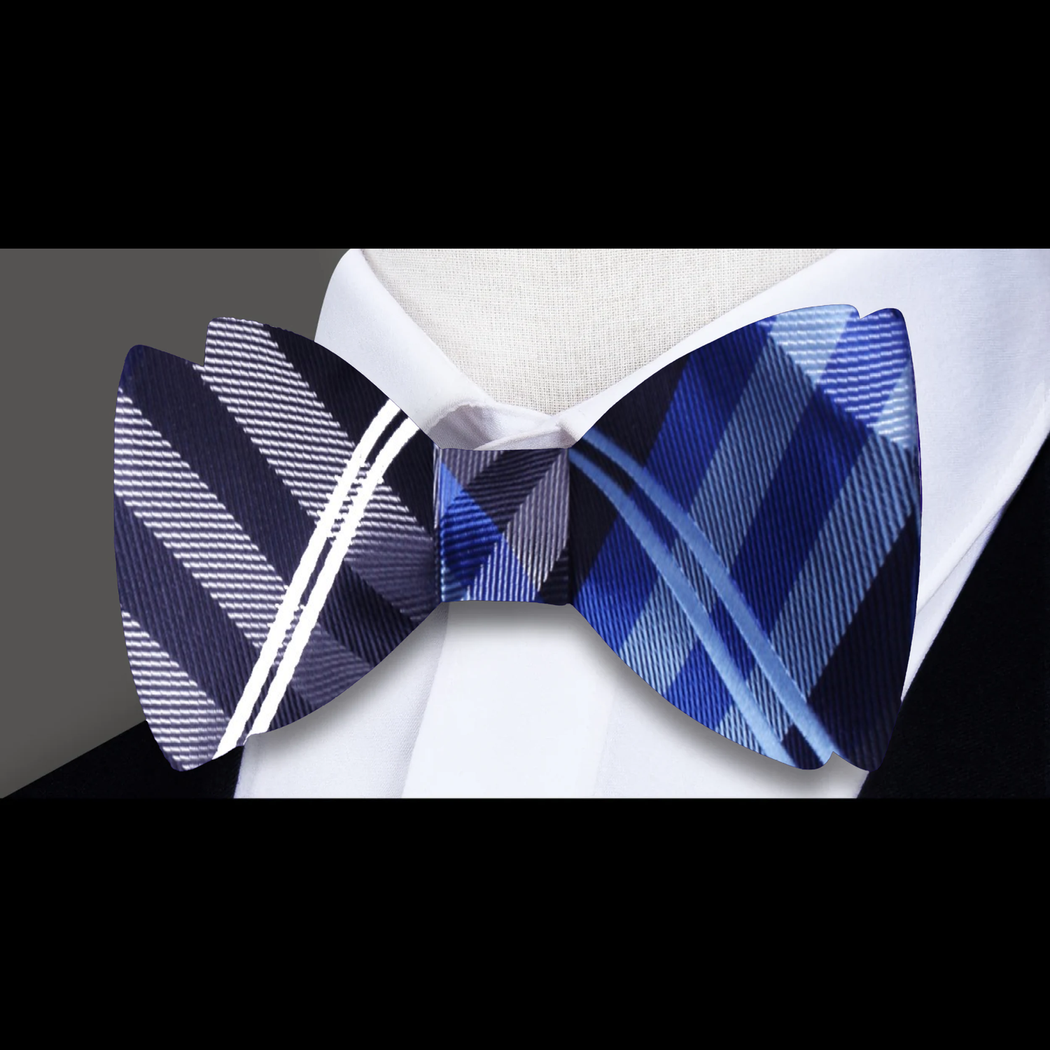 Black Blue Accomplished Plaid Bow Tie