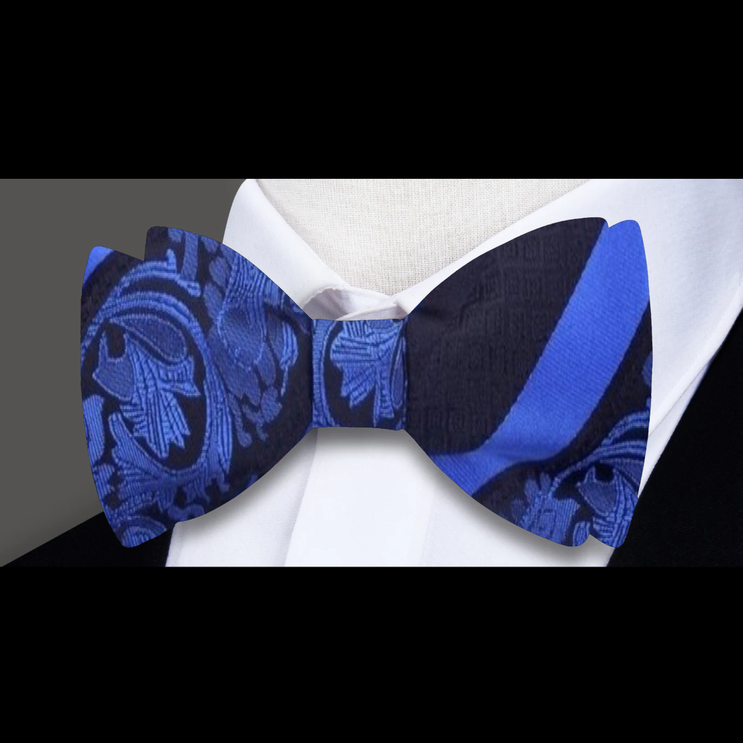 Black, Blue Floral Bow Tie