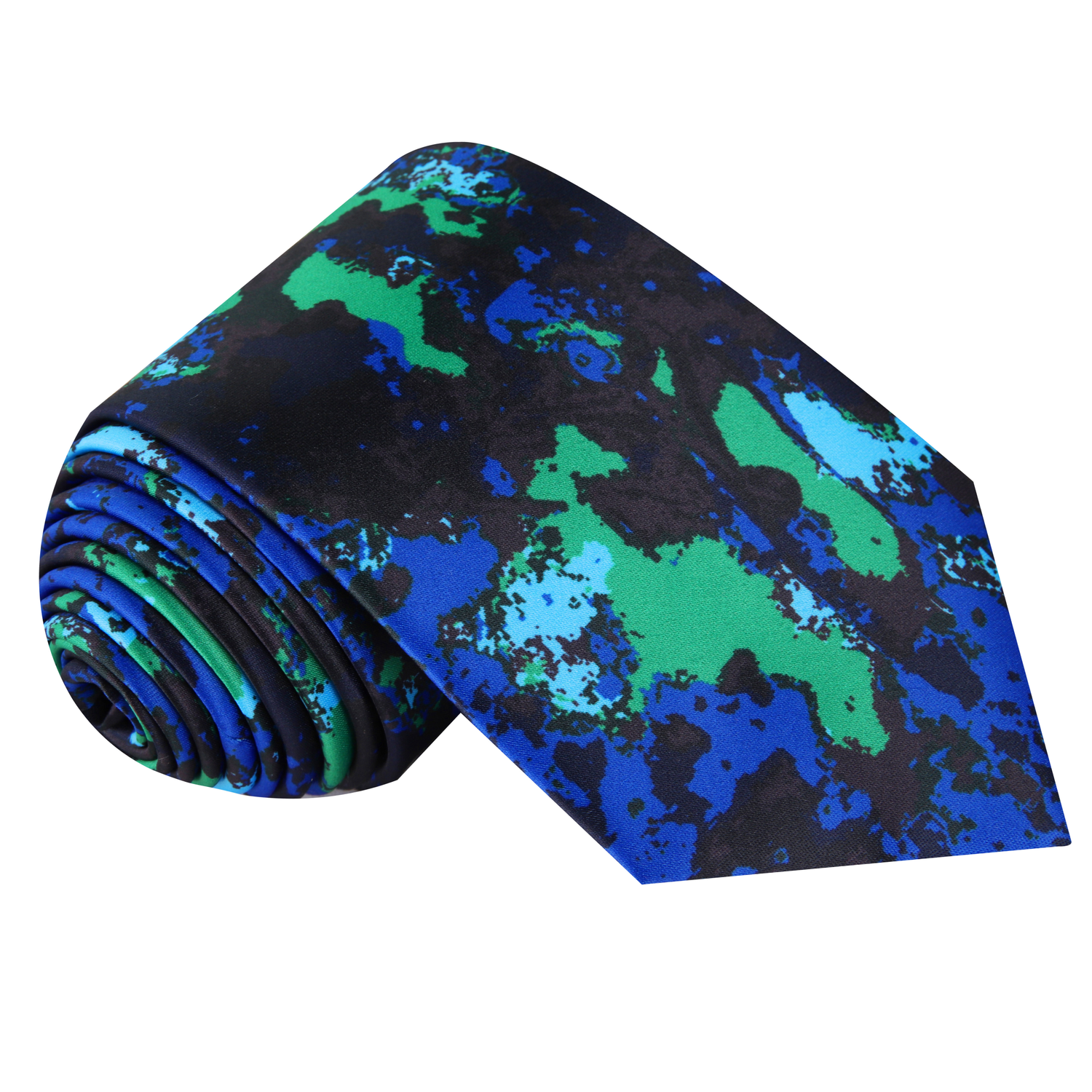 Black, Blue and Green Ink Blot Pattern Necktie  