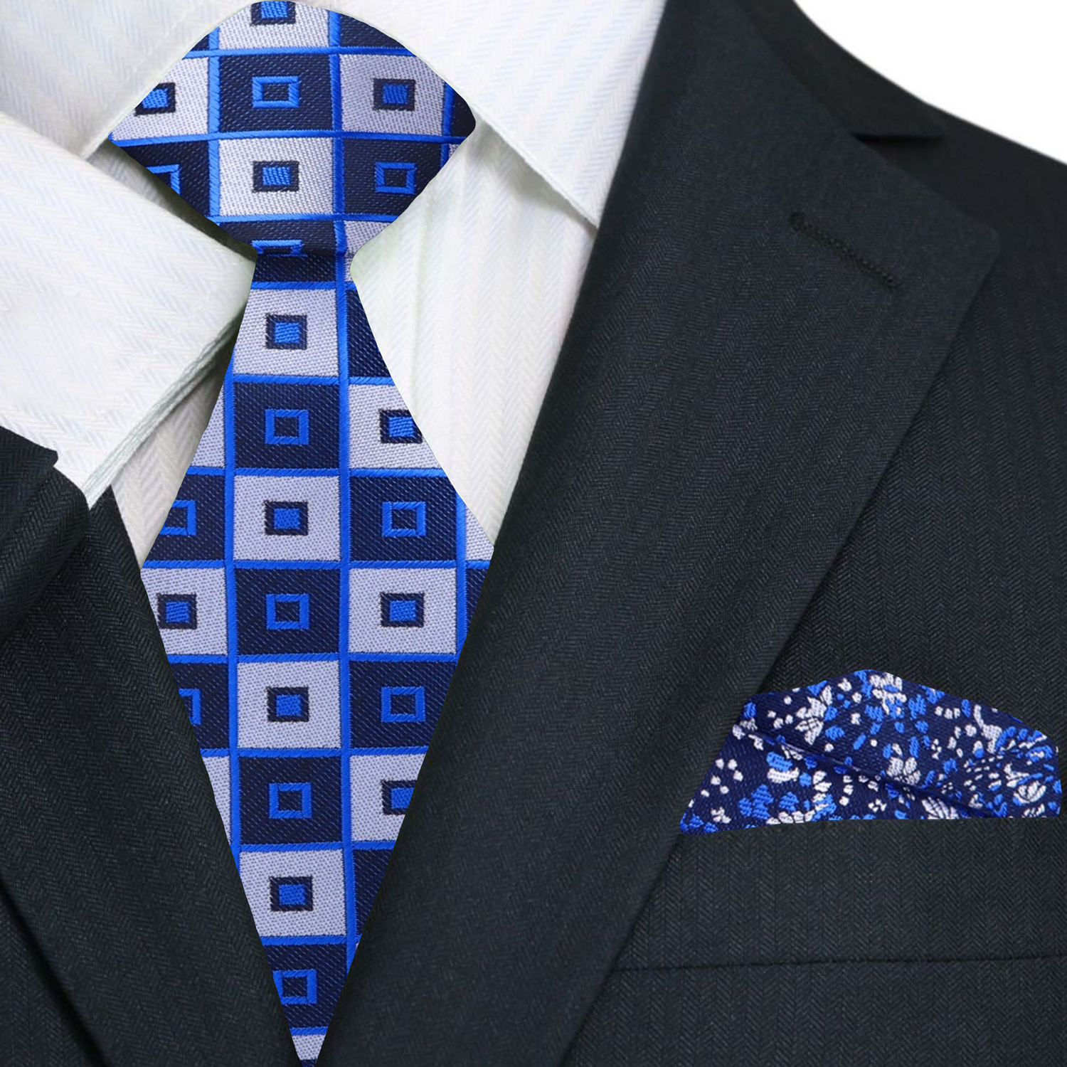 Blue Blocks Tie and Accenting Square