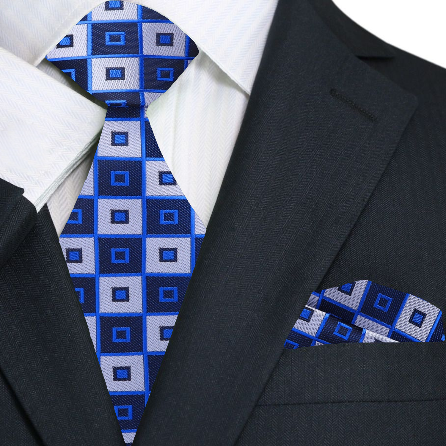 Premium Blue Blocks Tie and Square