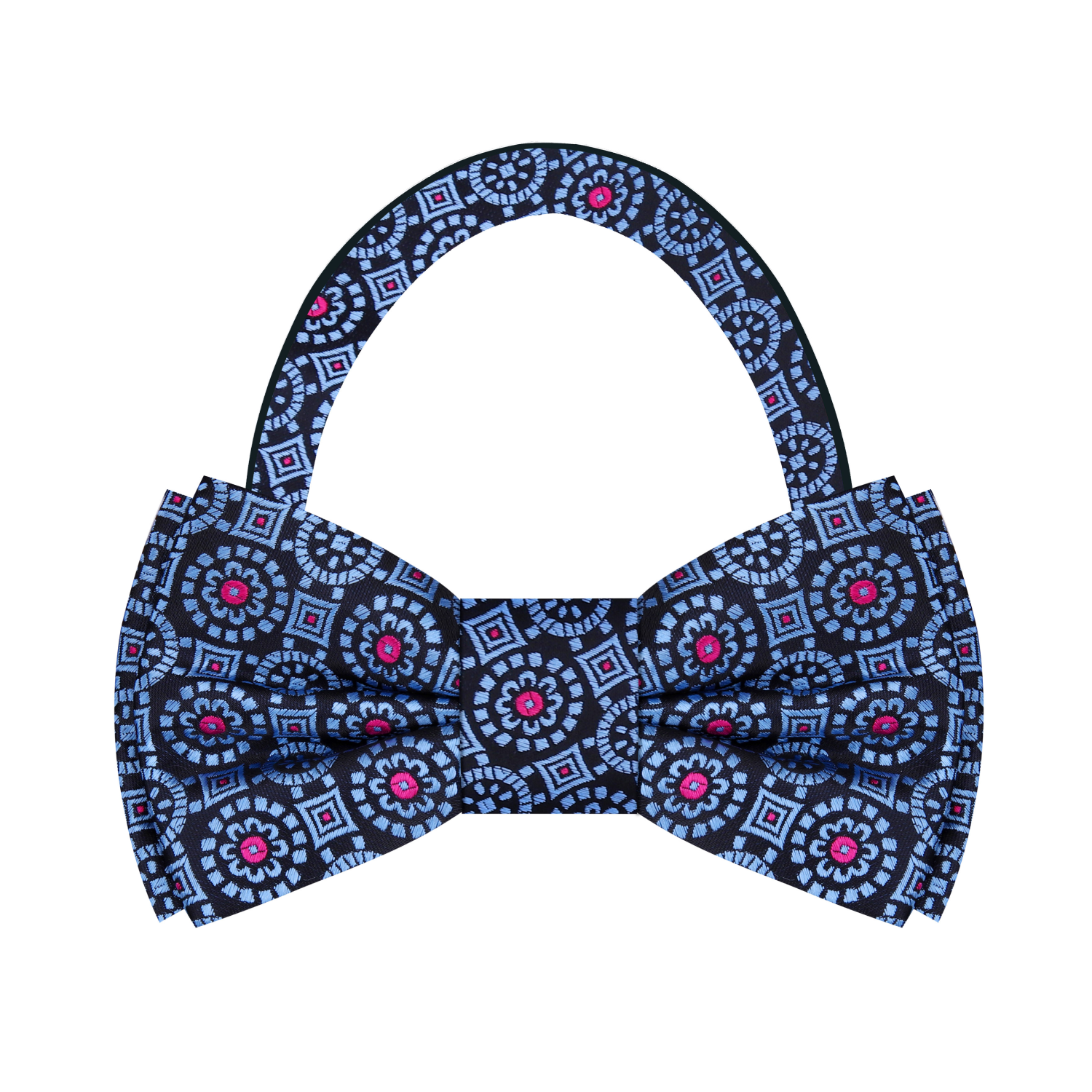 Modena Black, Rich Blue, Pink Geometric Bow Tie PrecTied