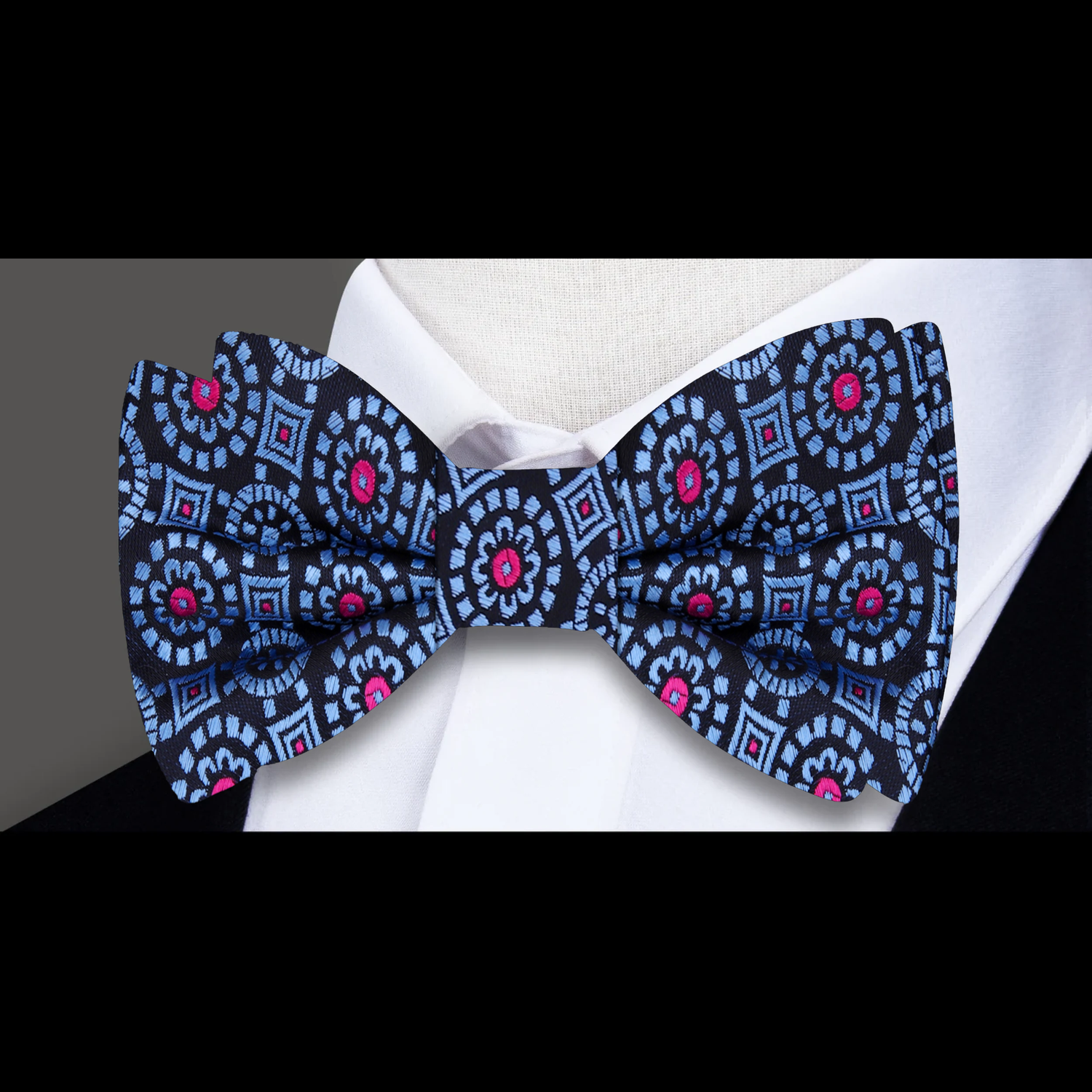 Modena Black, Rich Blue, Pink Geometric Bow Tie  