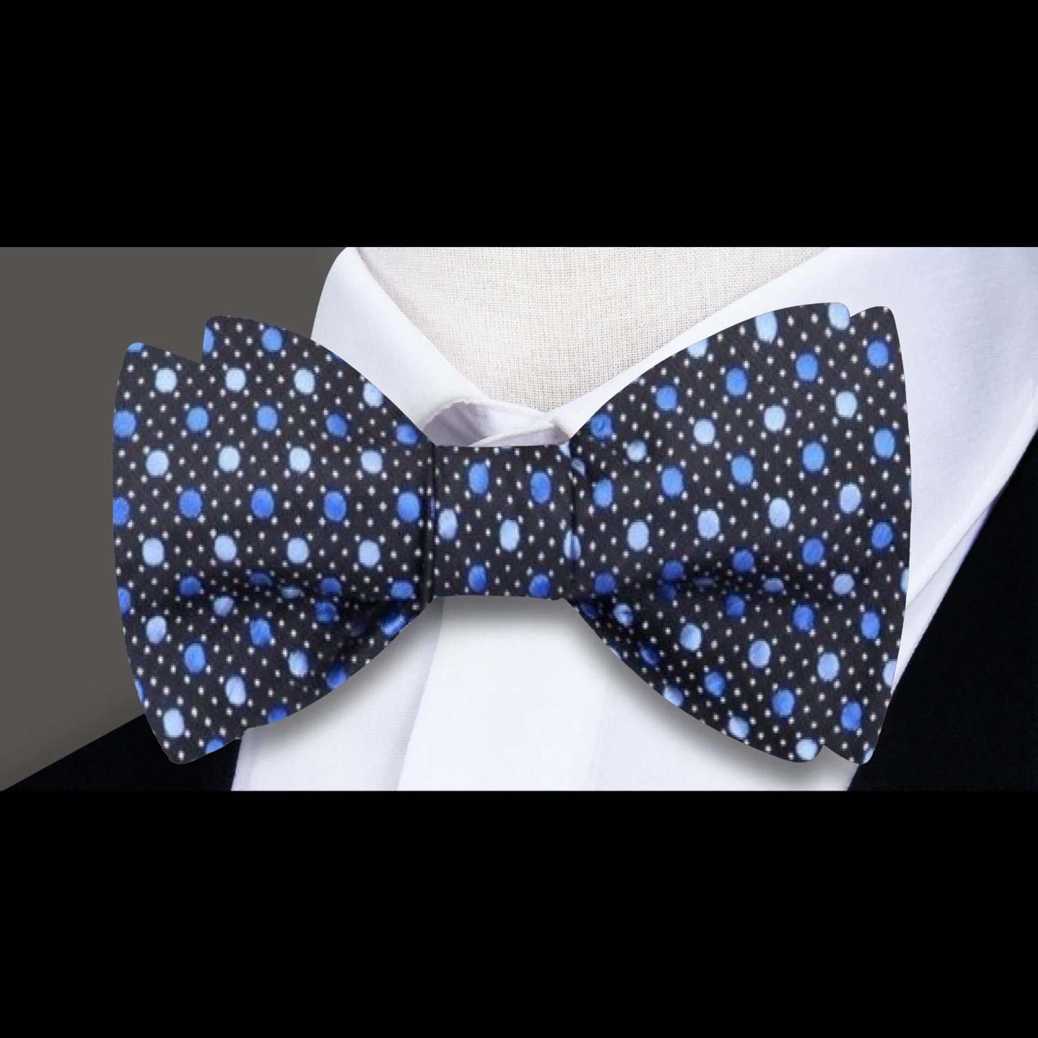 Black, Blue Modern Polka Bow Tie