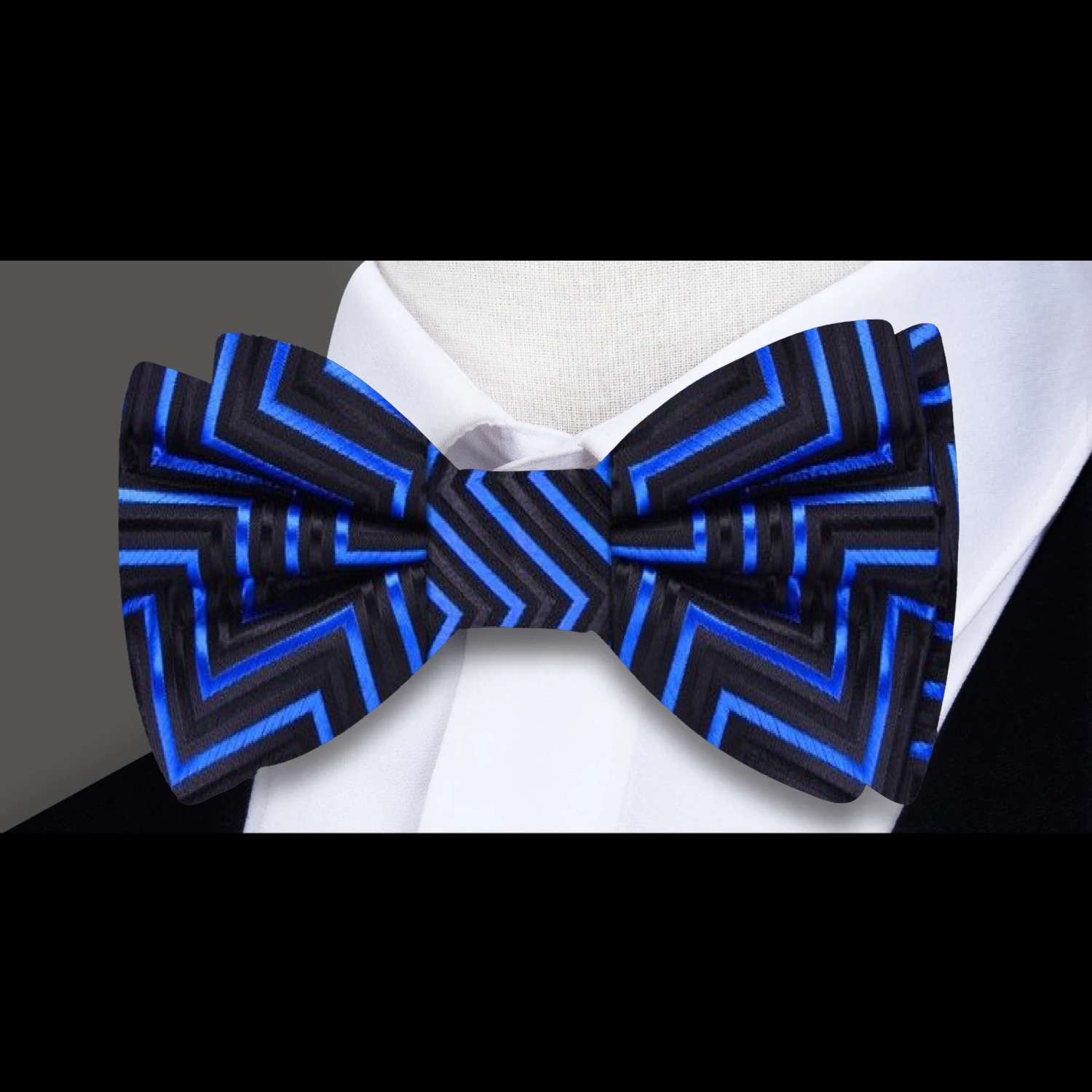 Black, Blue Geometric Lines Bow Tie