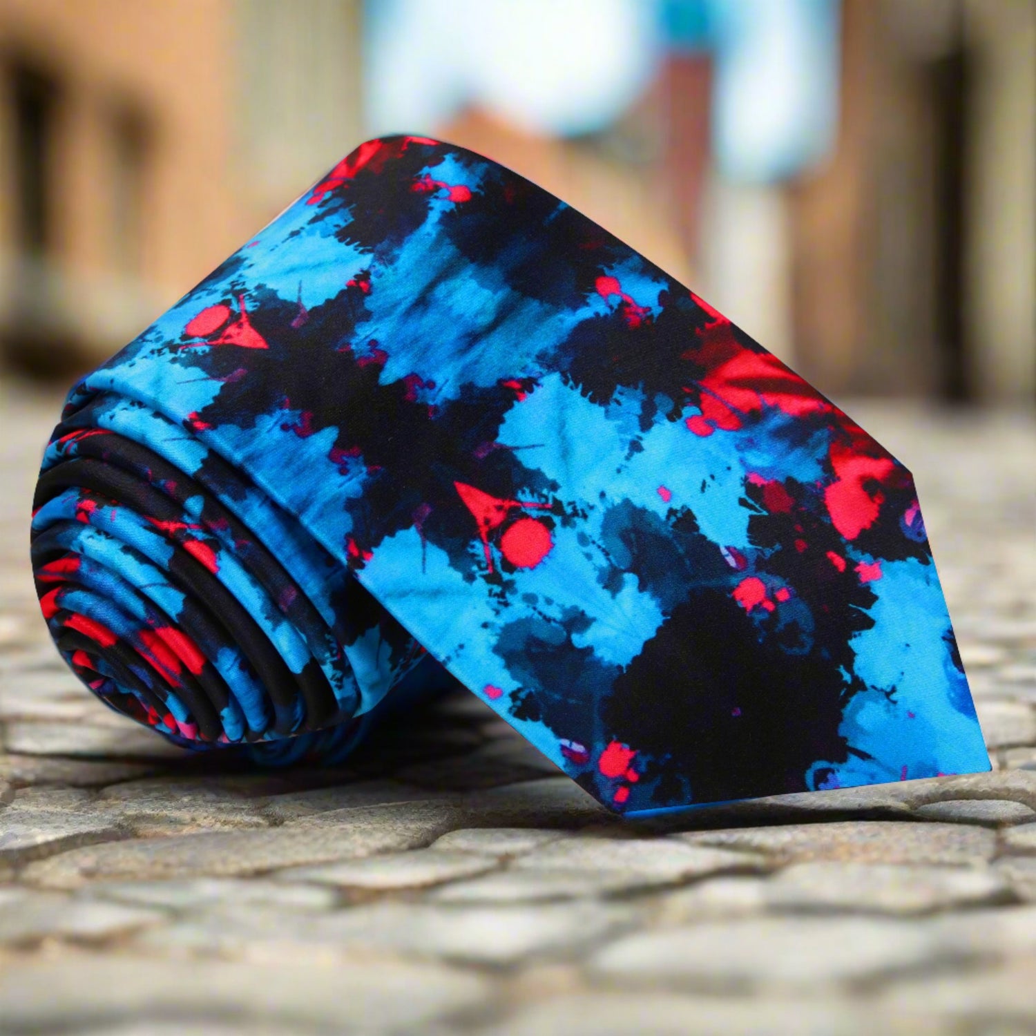 Black Blue and Red Abstract ink Blot Necktie 