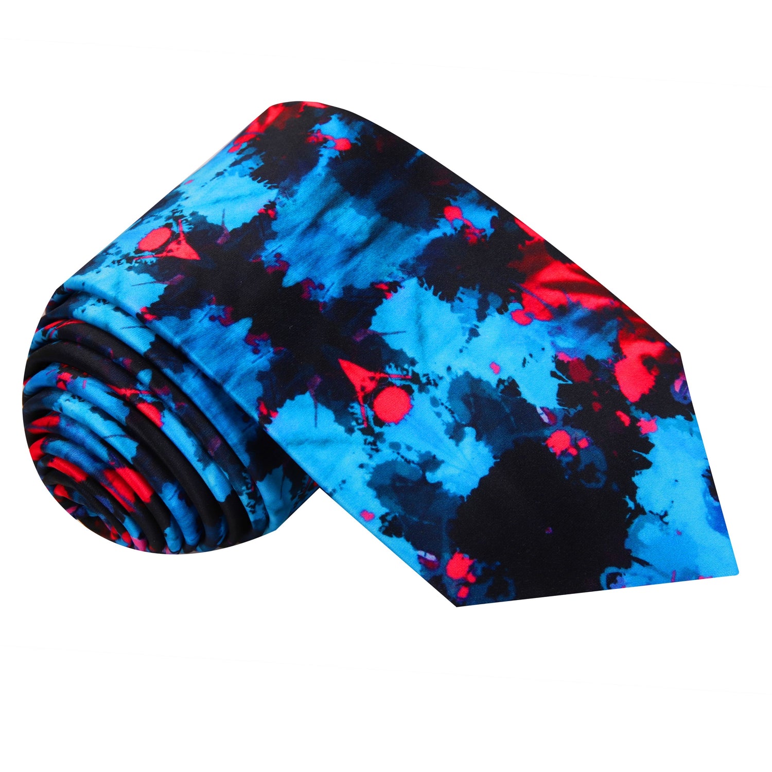 Black Blue and Red Abstract ink Blot Necktie 