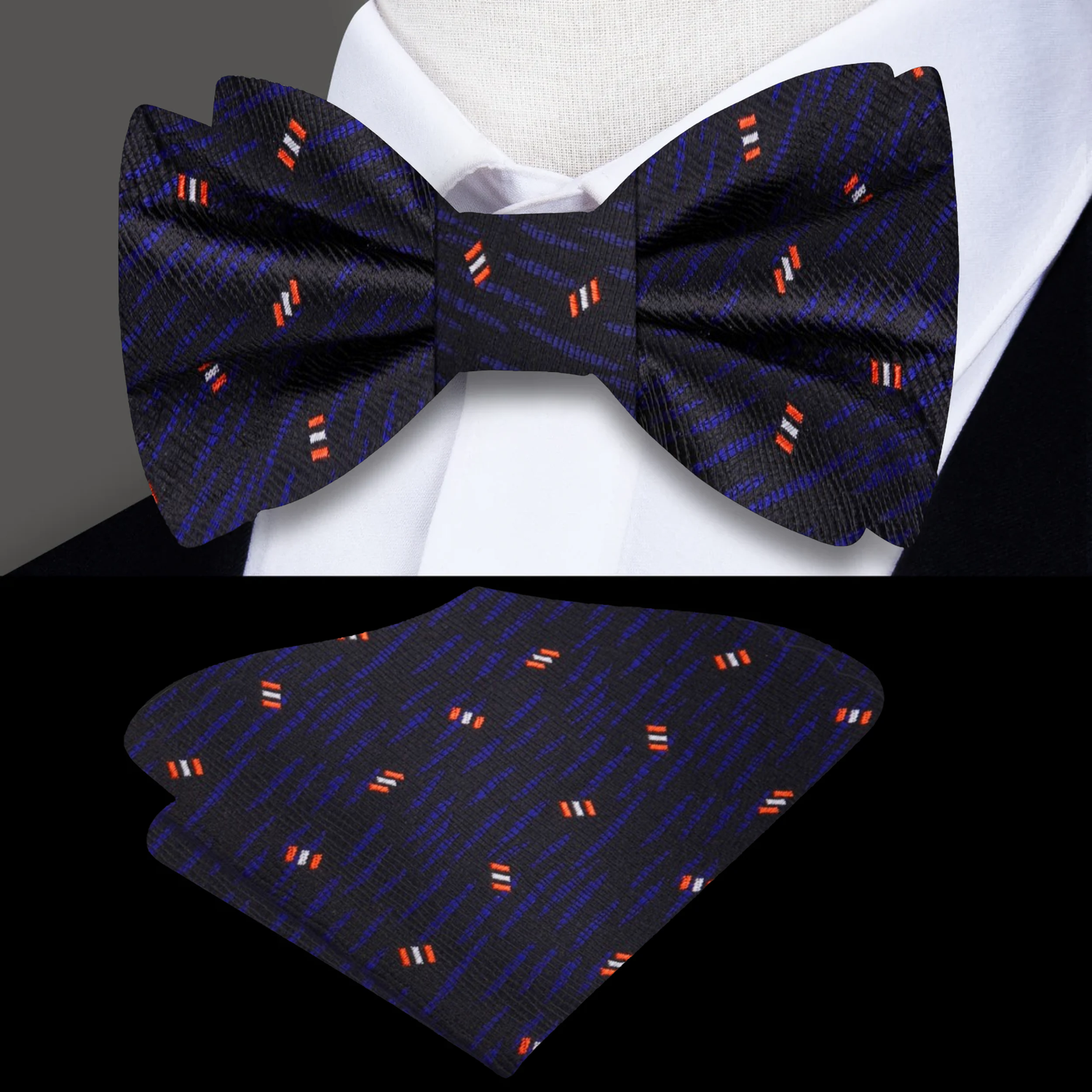 Black, Indigo Blue, Red Abstract Bow Tie and Accenting  Square