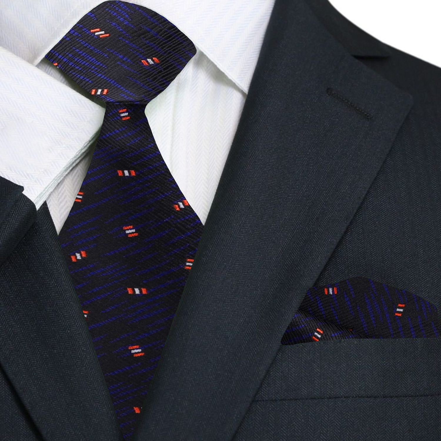 Premium Black, Dark Indigo, Red, Abstract Tie and Matching Square