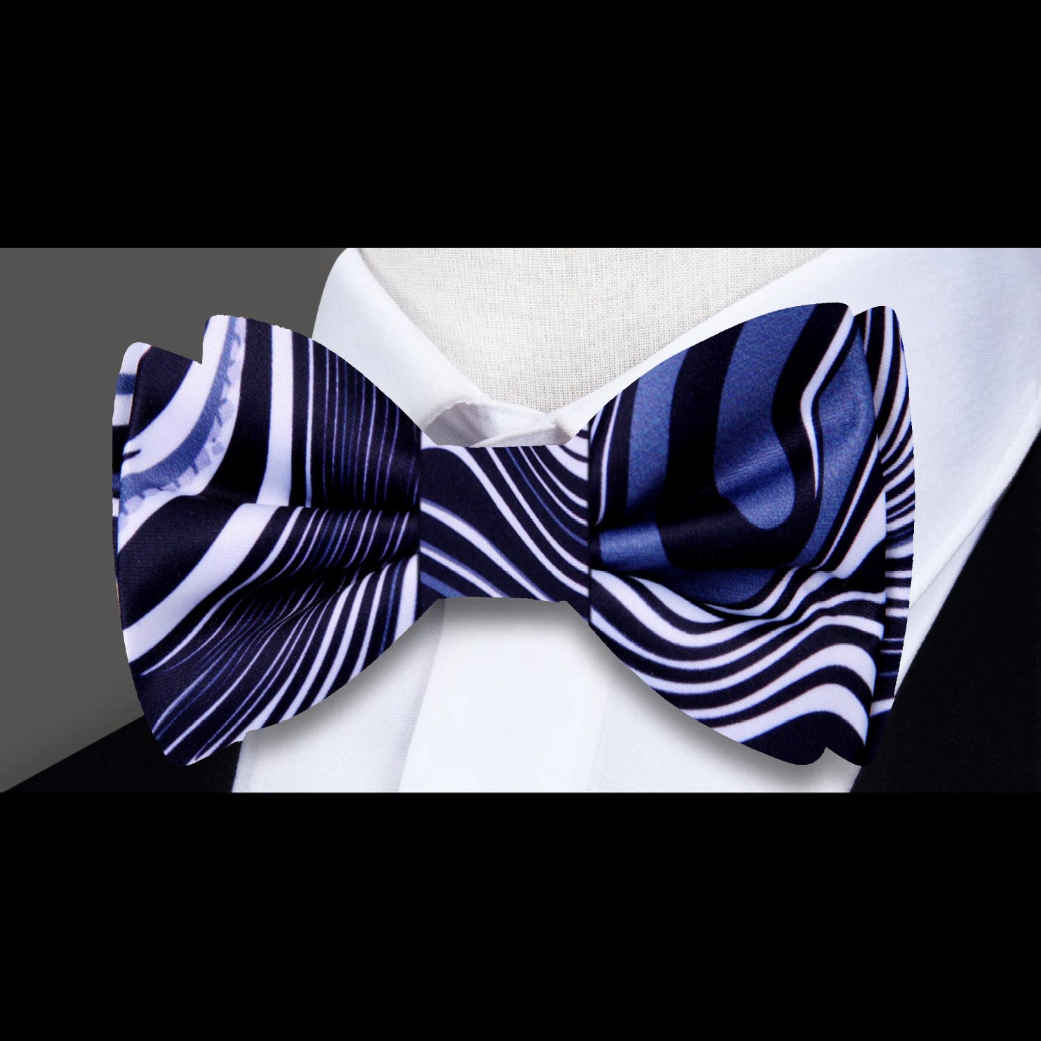 Grey, White, Muted Blue, Black Abstract Bow Tie