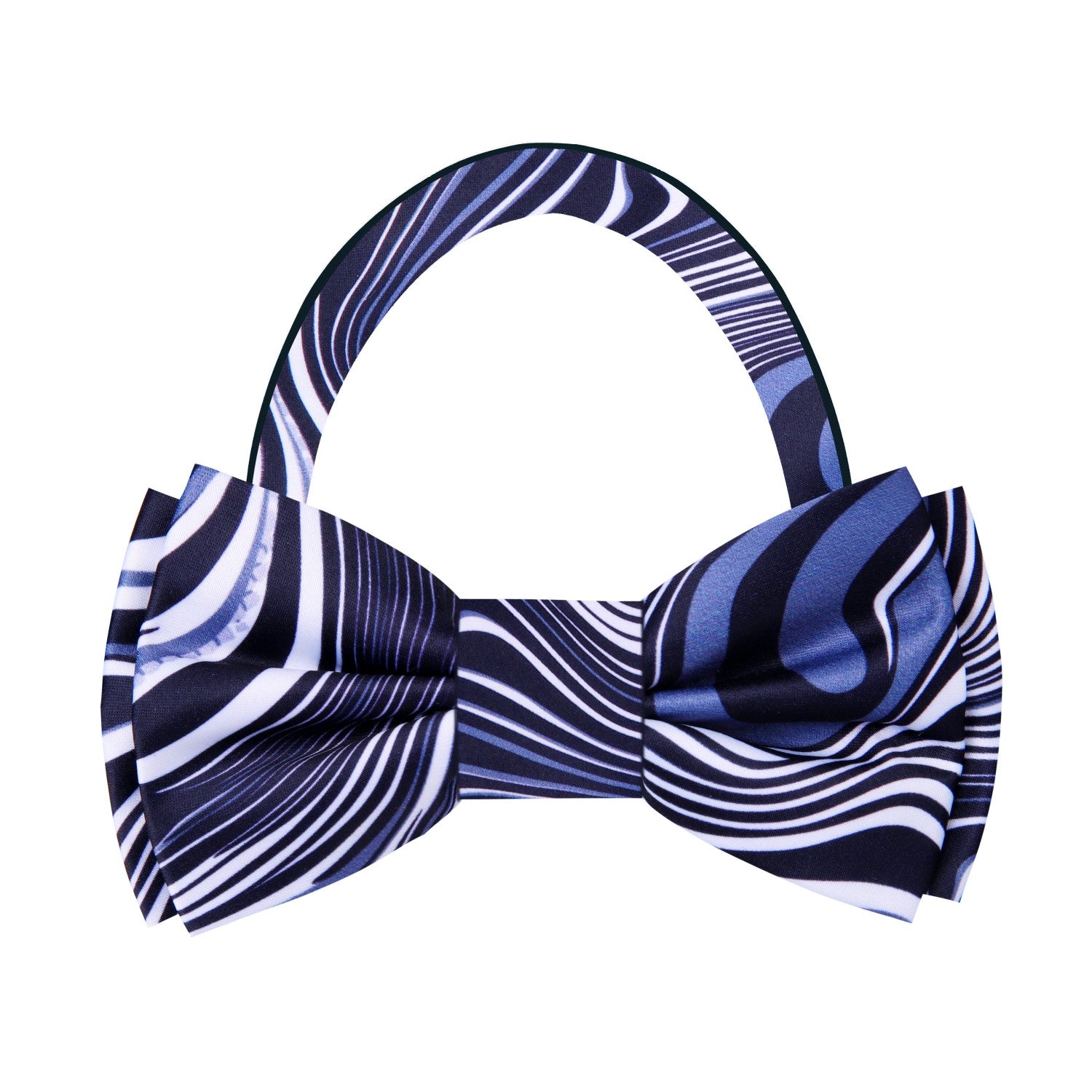 Grey, White, Muted Blue, Black Abstract Bow Tie Pre Tied