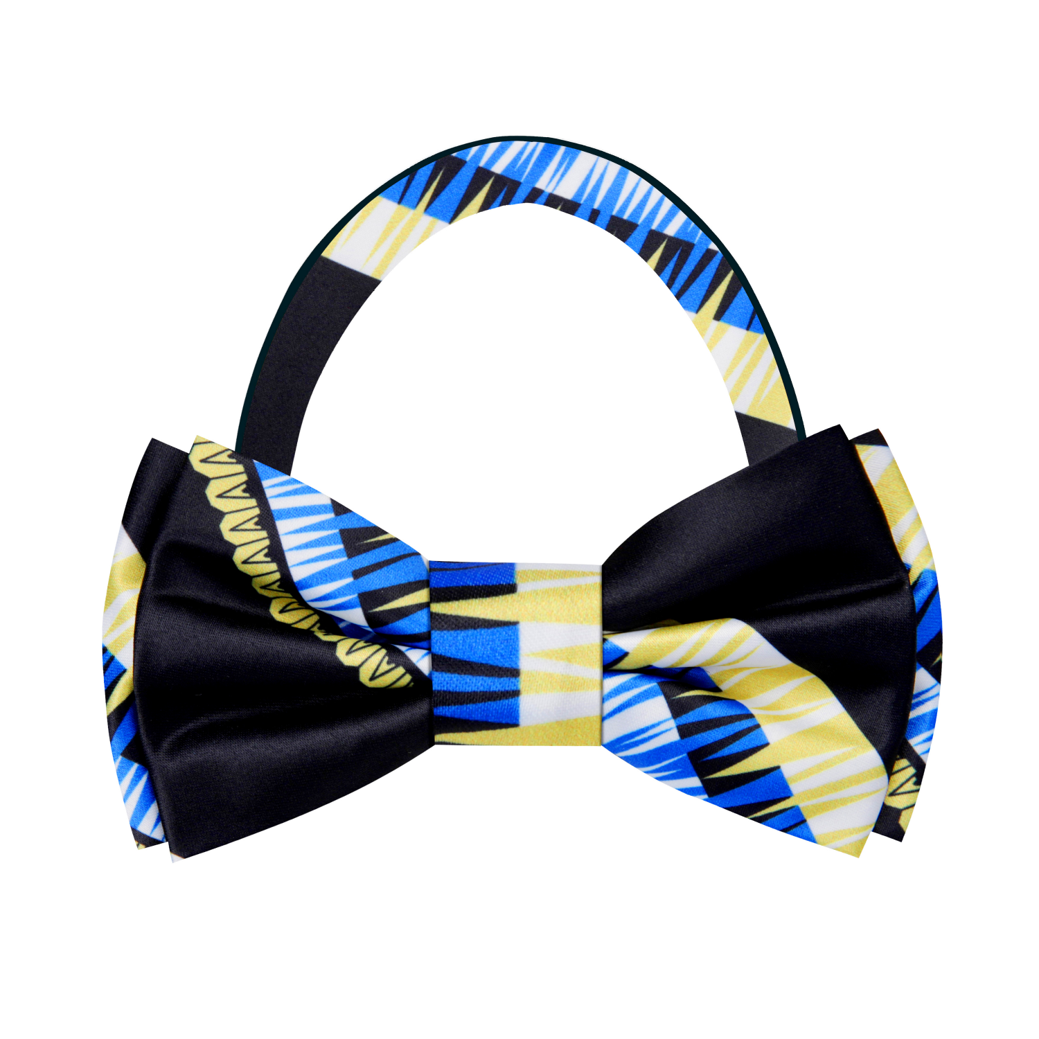 Pre Tied Black Yellow Blue Abstract Bow Tie 