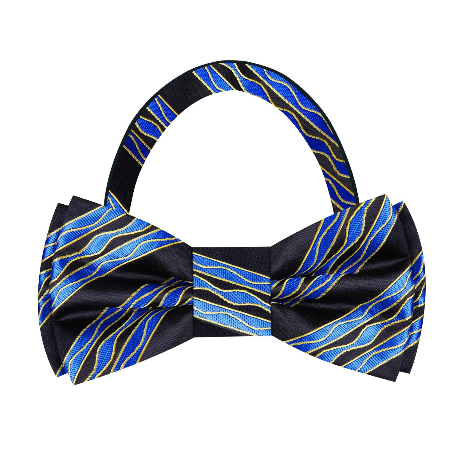 Black, Blue, Yellow Abstract Waves Bow Tie Pre Tied