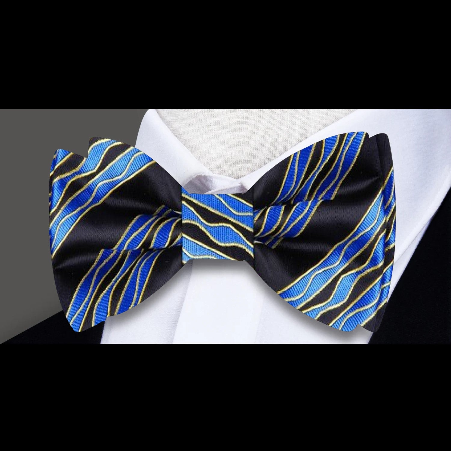 Black, Blue, Yellow Abstract Waves Bow Tie