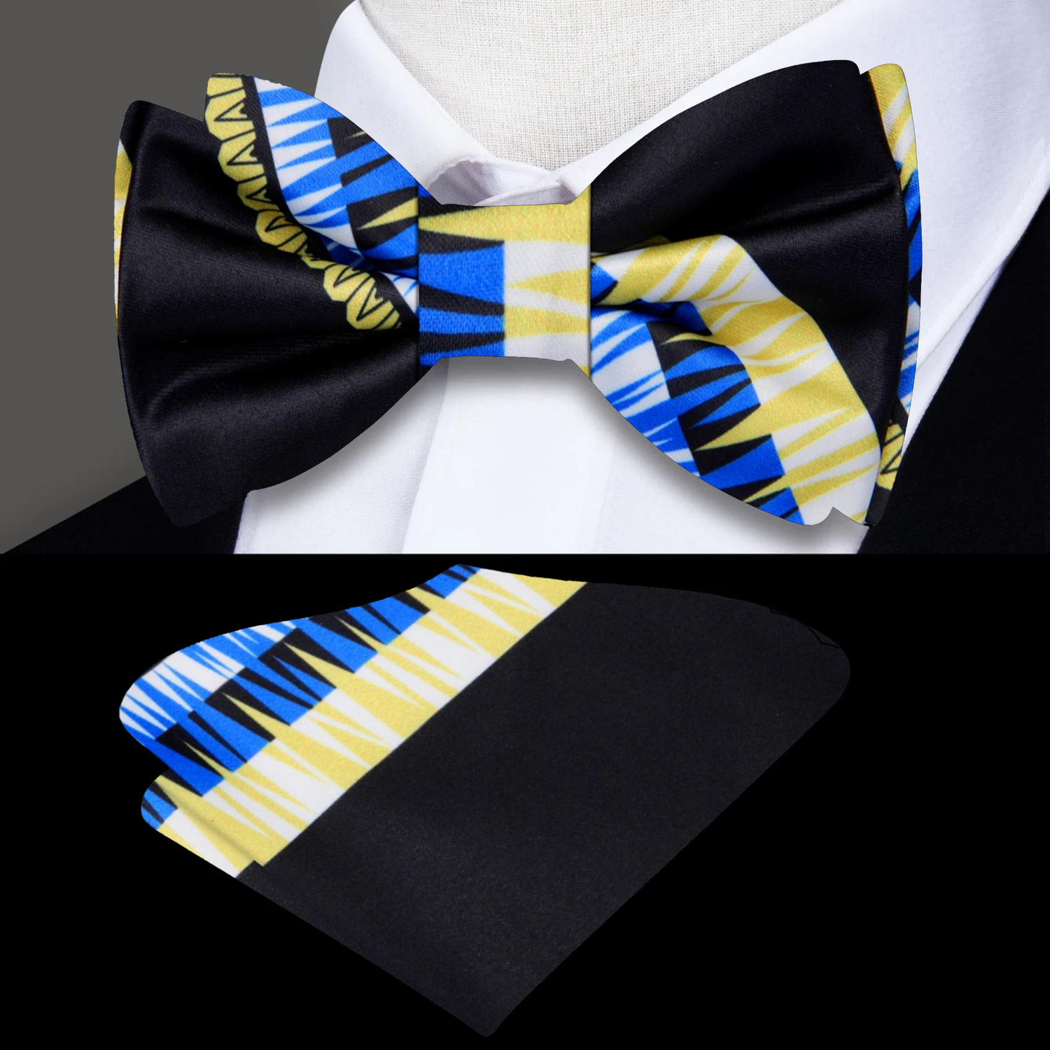 Black Yellow Blue Abstract Bow Tie and Square1