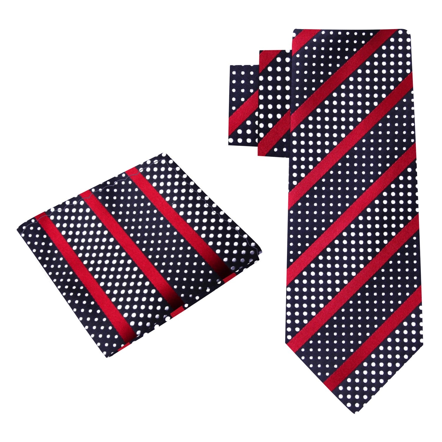 View 2: Black, Deep Red Stripe with White Polka Necktie and Square
