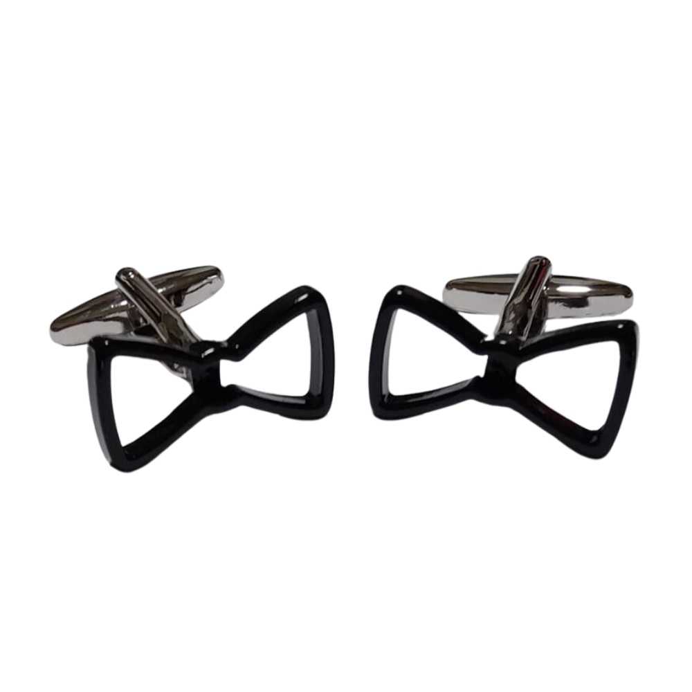 Alt View: A Black Colored Bow Tie Design Cuff-links.