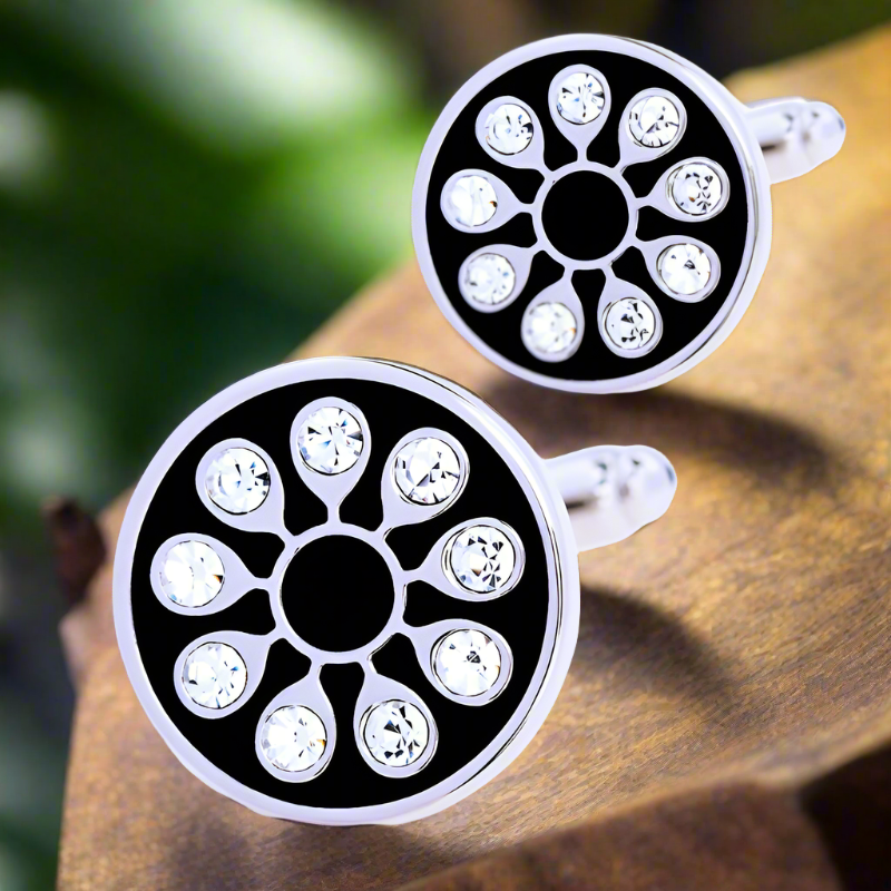 Black Clear Stone Circular Cufflinks