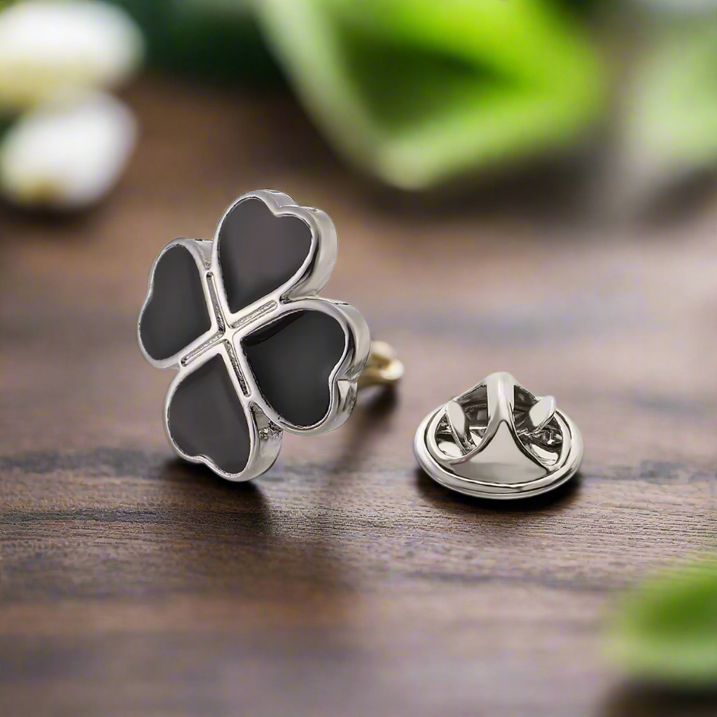 Black Four Leaf Clover Lapel Pin
