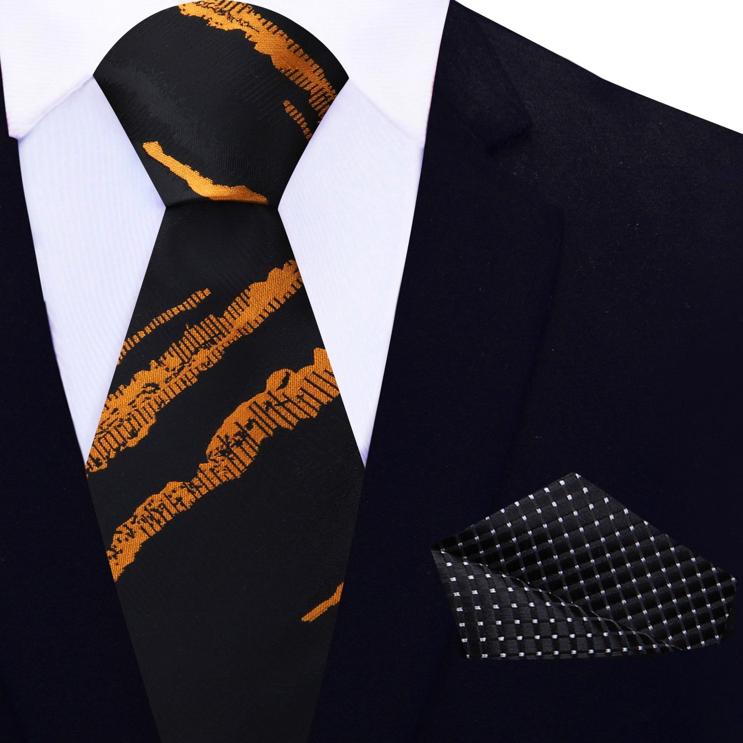 View 2: Black, Copper Abstract Necktie and Black Square