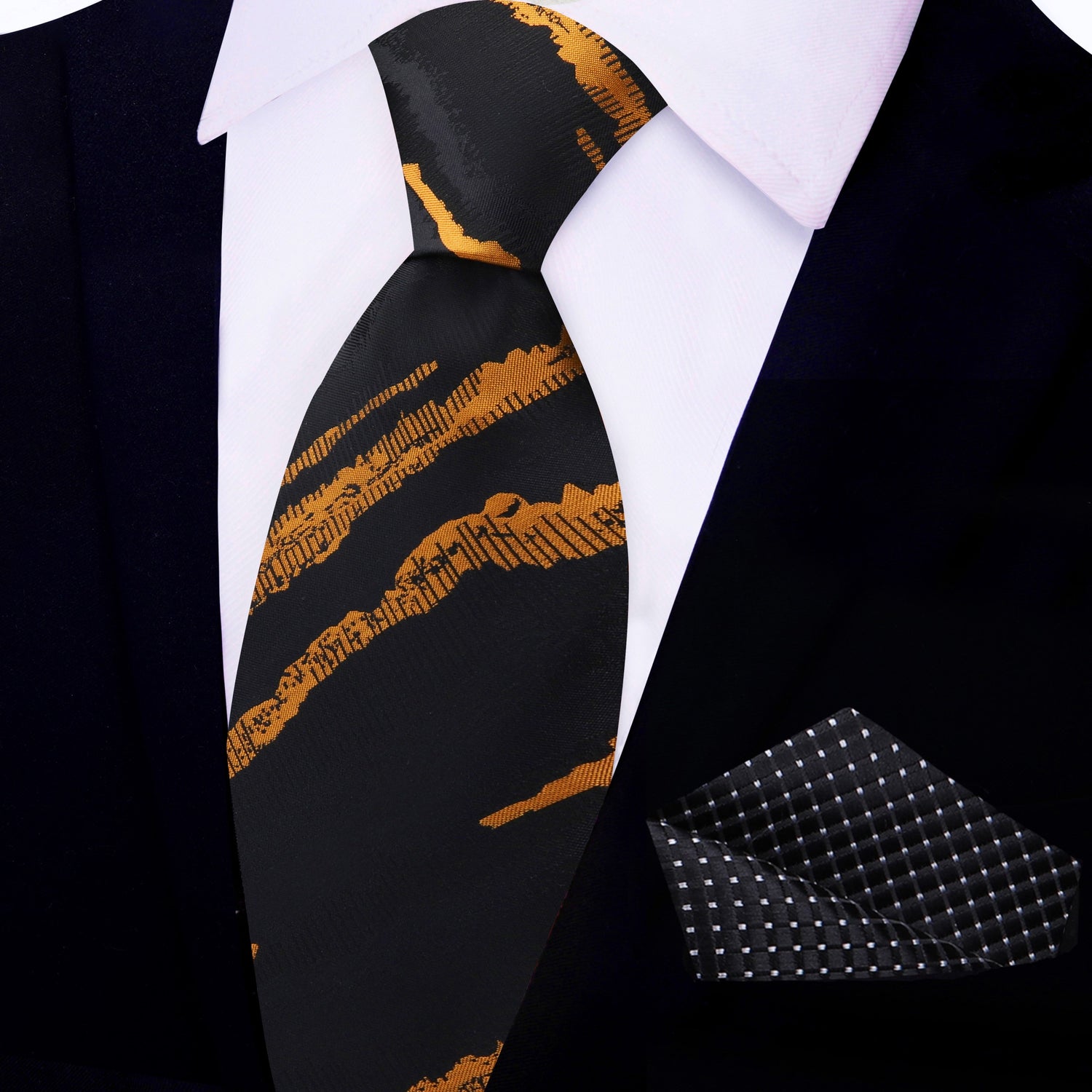 Black, Copper Abstract Necktie and Black Square