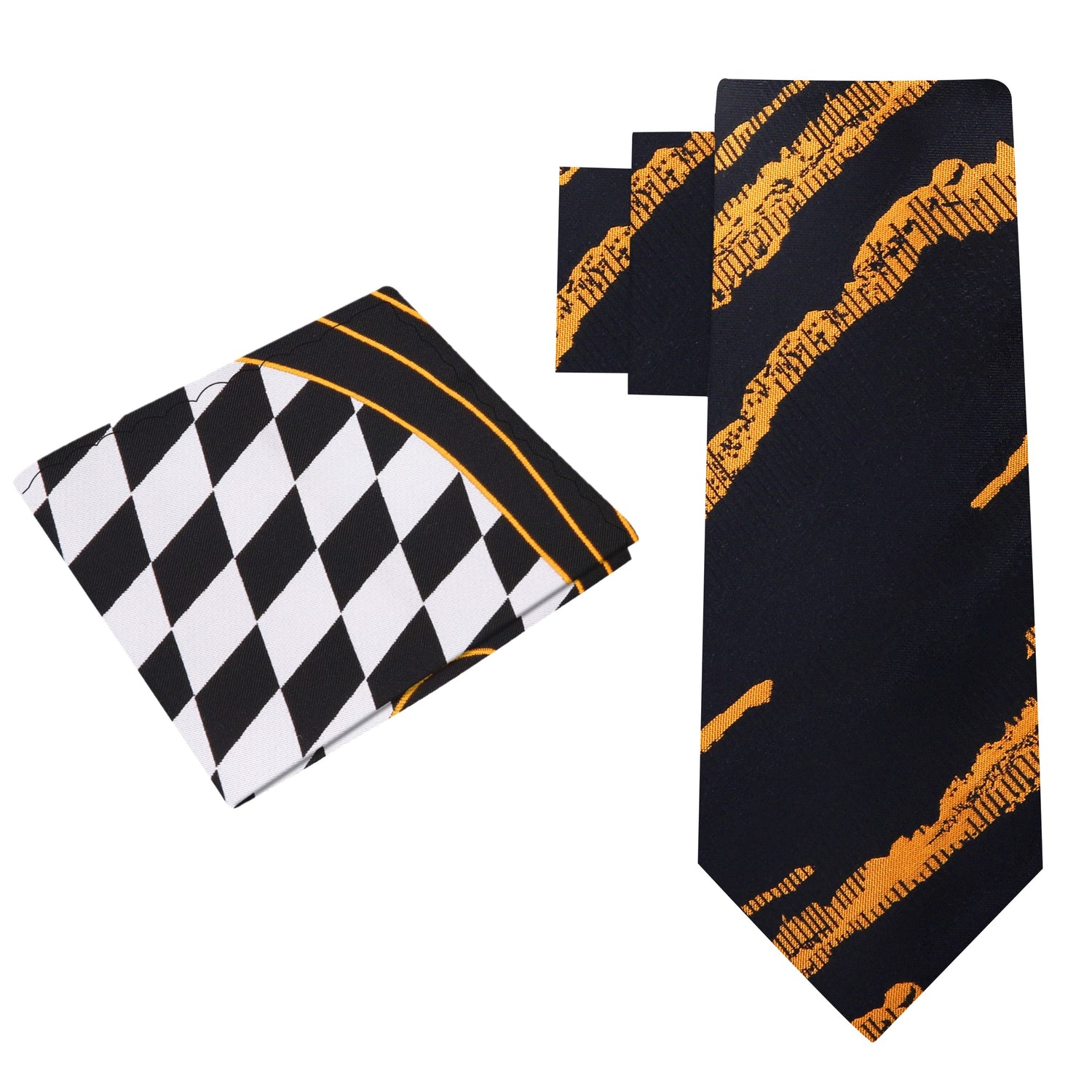 Alt view: Black, Copper Abstract Necktie and Black, White Copper Check and Paisley Square