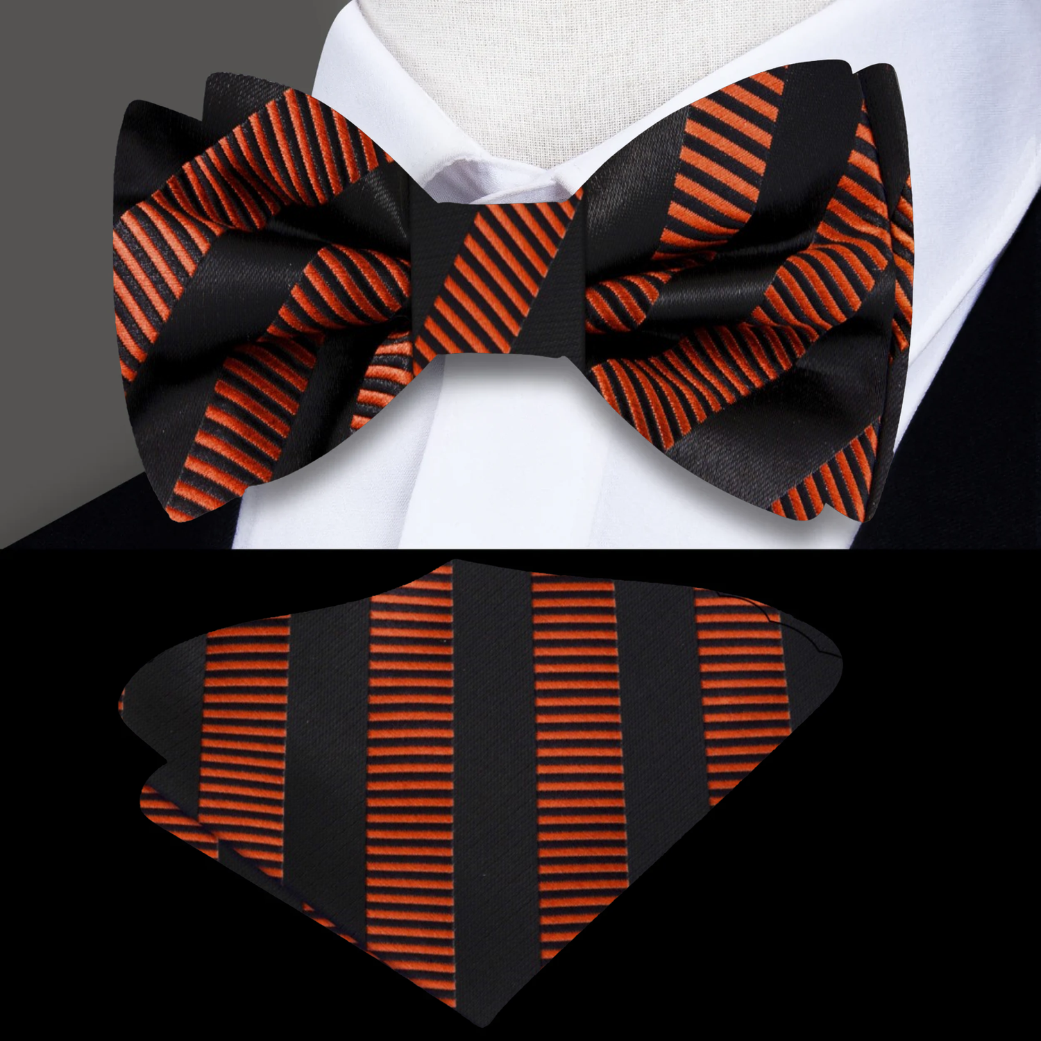 Brown Copper Orange and Black Lines Bow Tie and Pocket Square