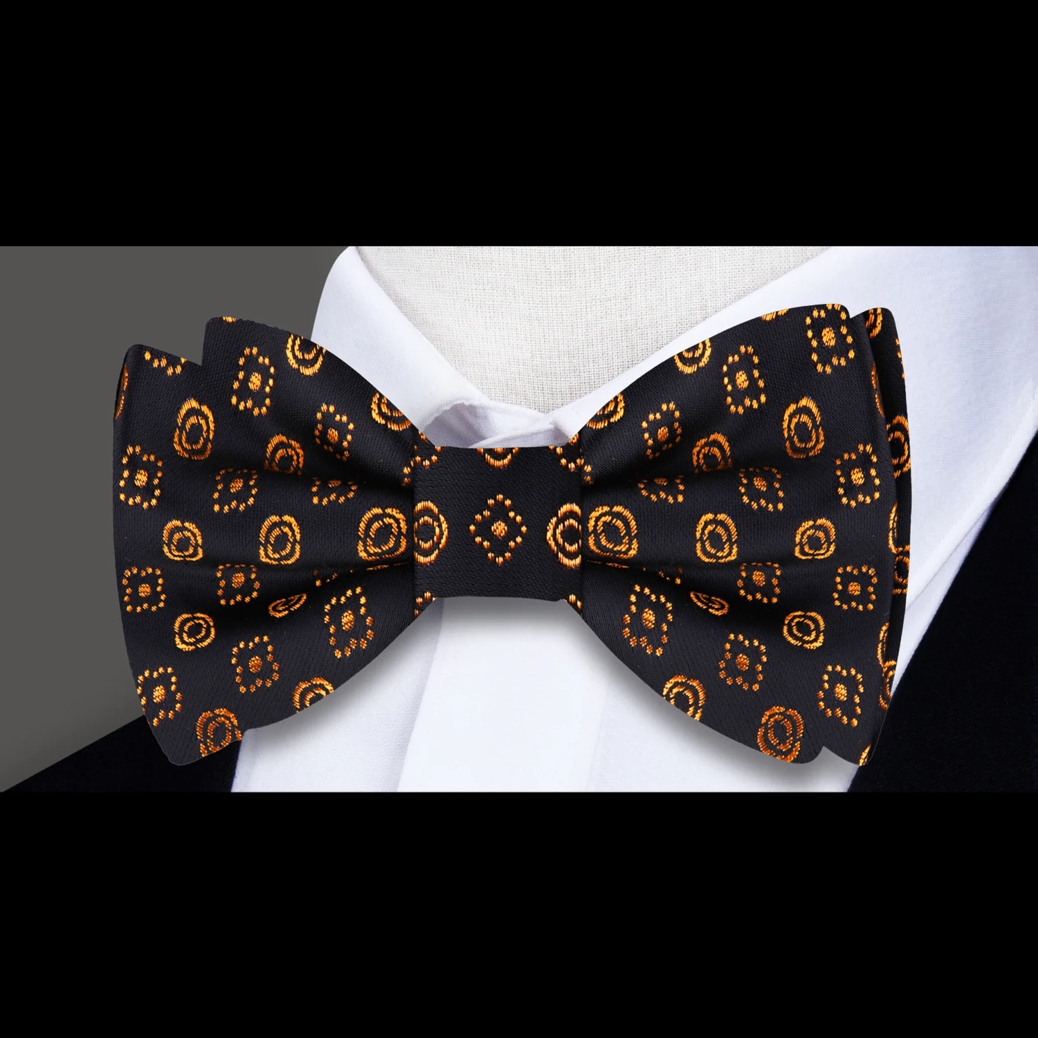 Black, Blue, Deep Gold Lines With Flowers Bow Tie  
