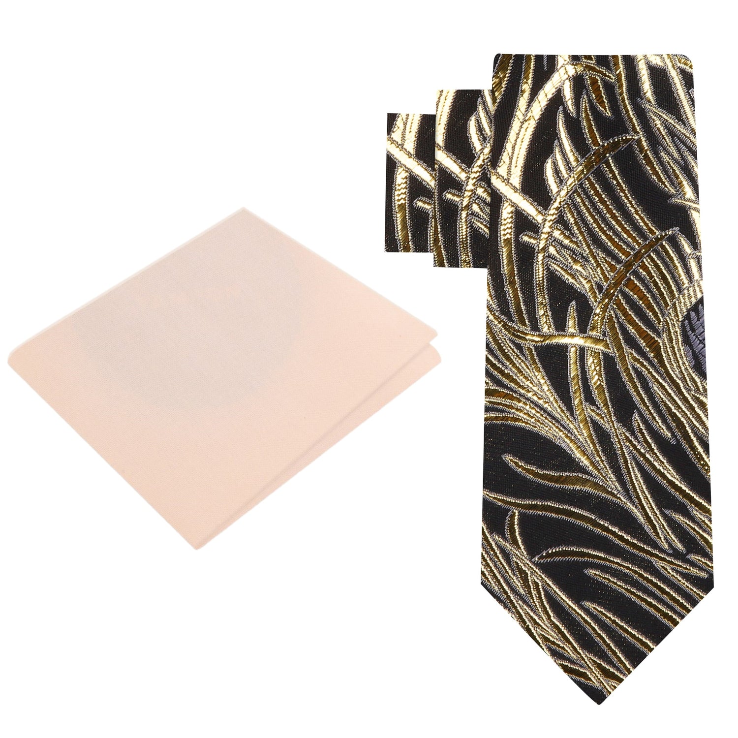Alt View: Black, Gold, Grey Abstract Silk Necktie with Cream Square