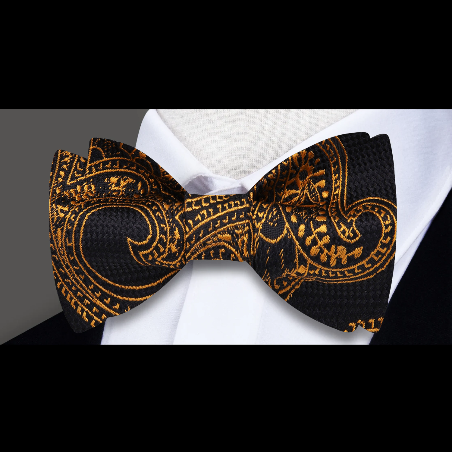 Black Gold Paisley Bow Tie Single