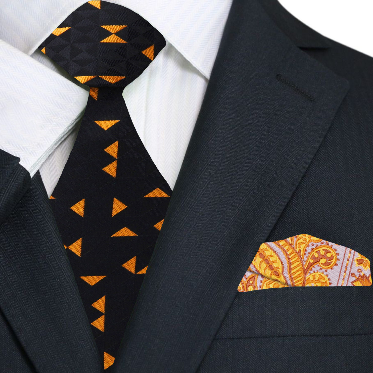 Black Golden Orange Triangles with Accenting Paisley Square