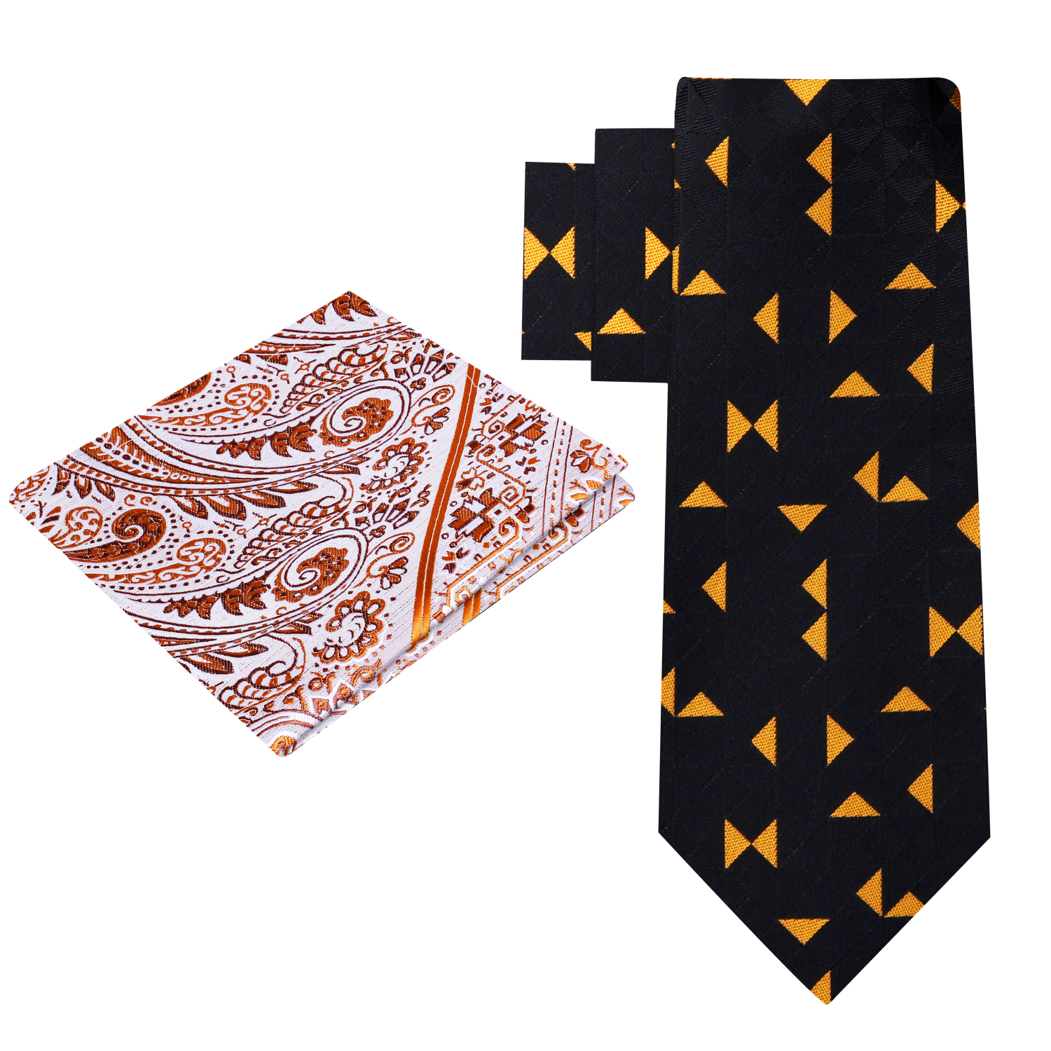 Alt View: Black Golden Orange Triangles with Accenting Paisley Square