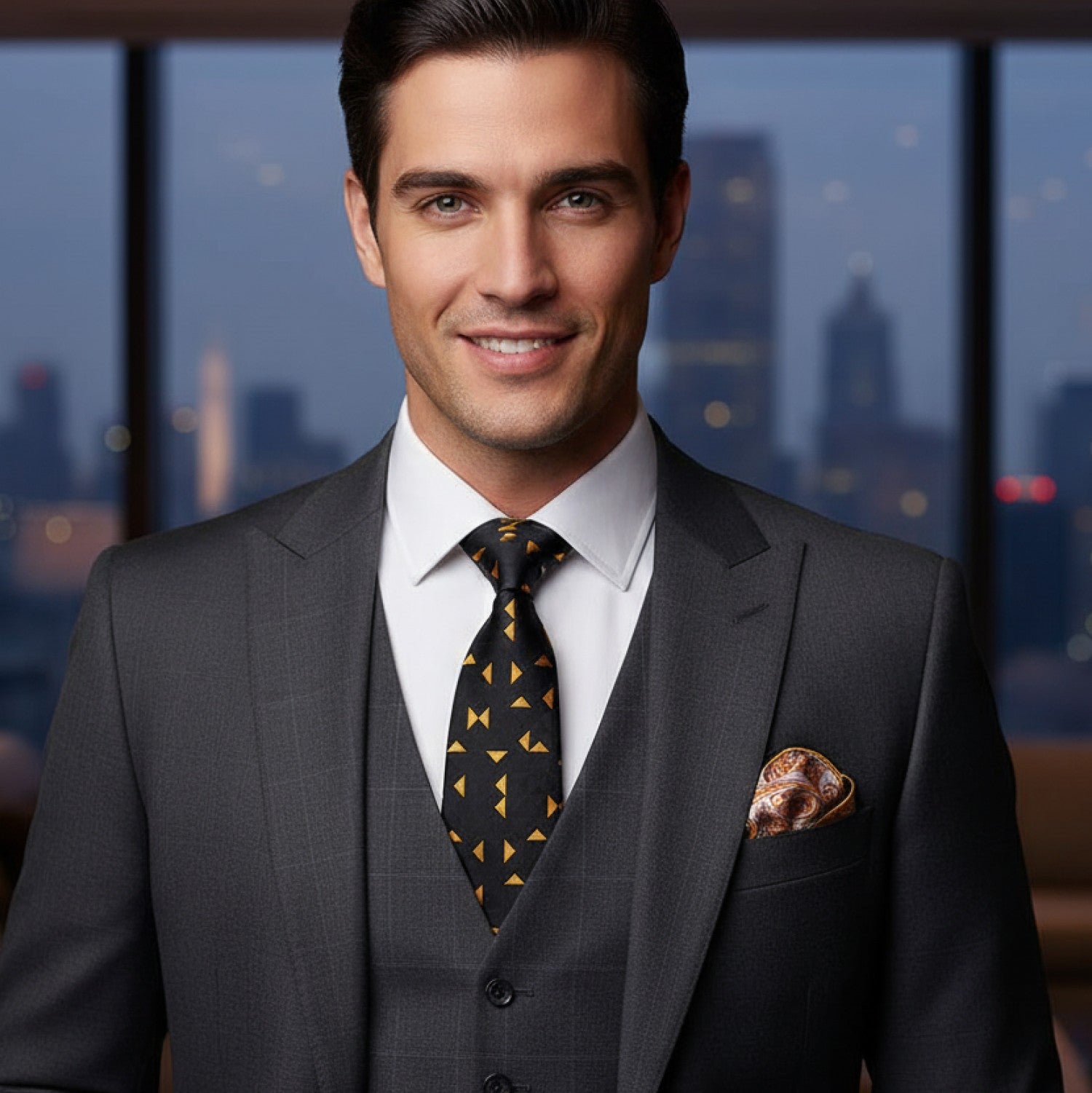 Black & Golden Orange Triangle Necktie