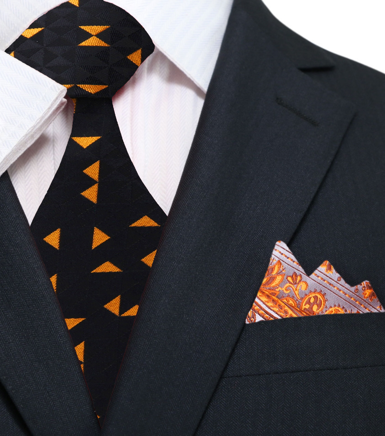 Black Golden Orange Triangles with Accenting Paisley Square