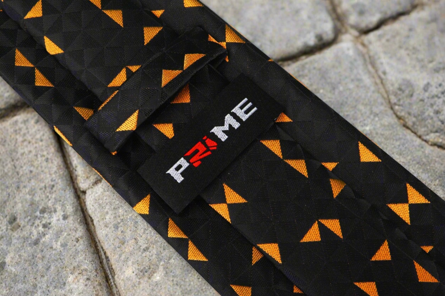 Black Golden Orange Triangles Tie Keep