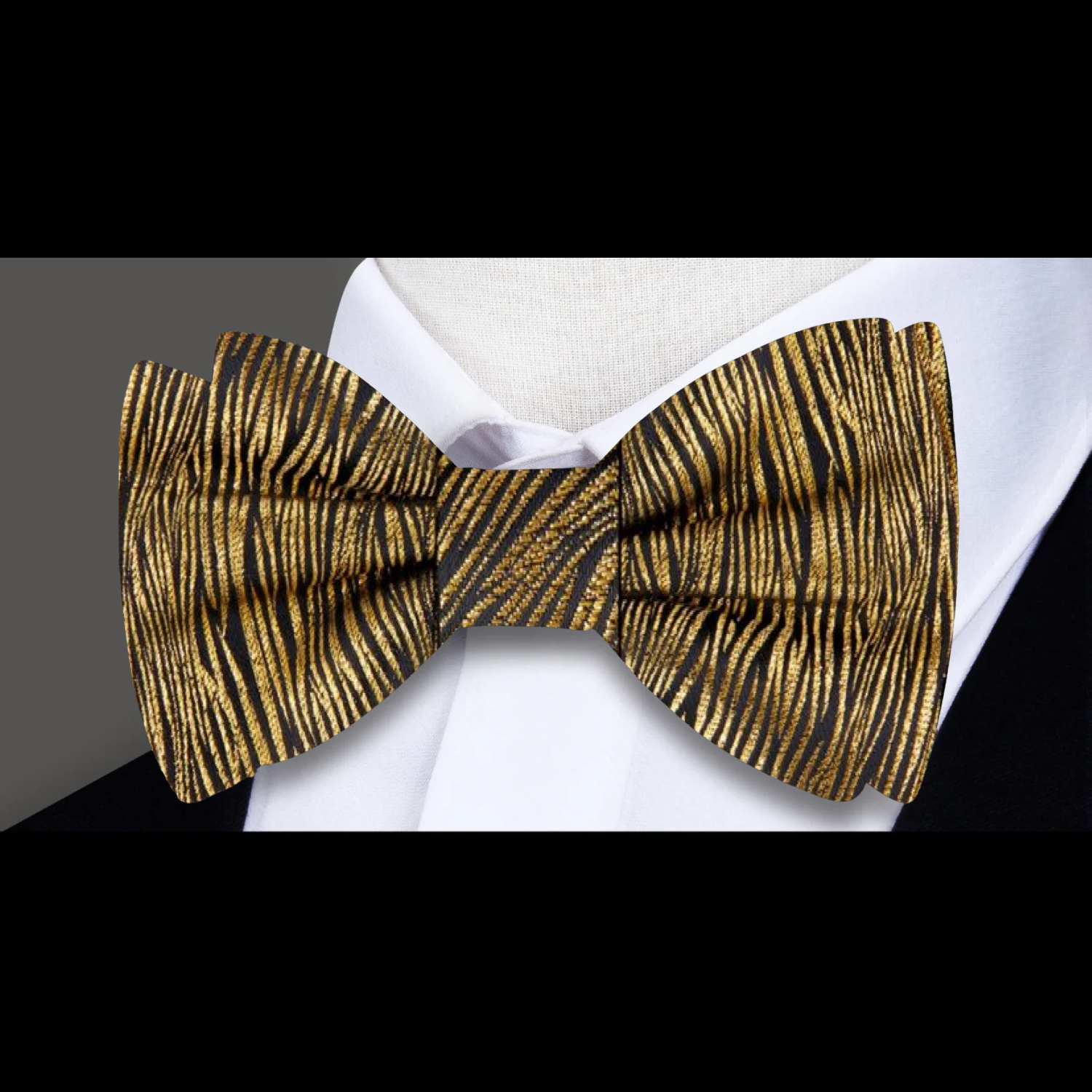 Black, Gold Zebra Texture Bow Tie 