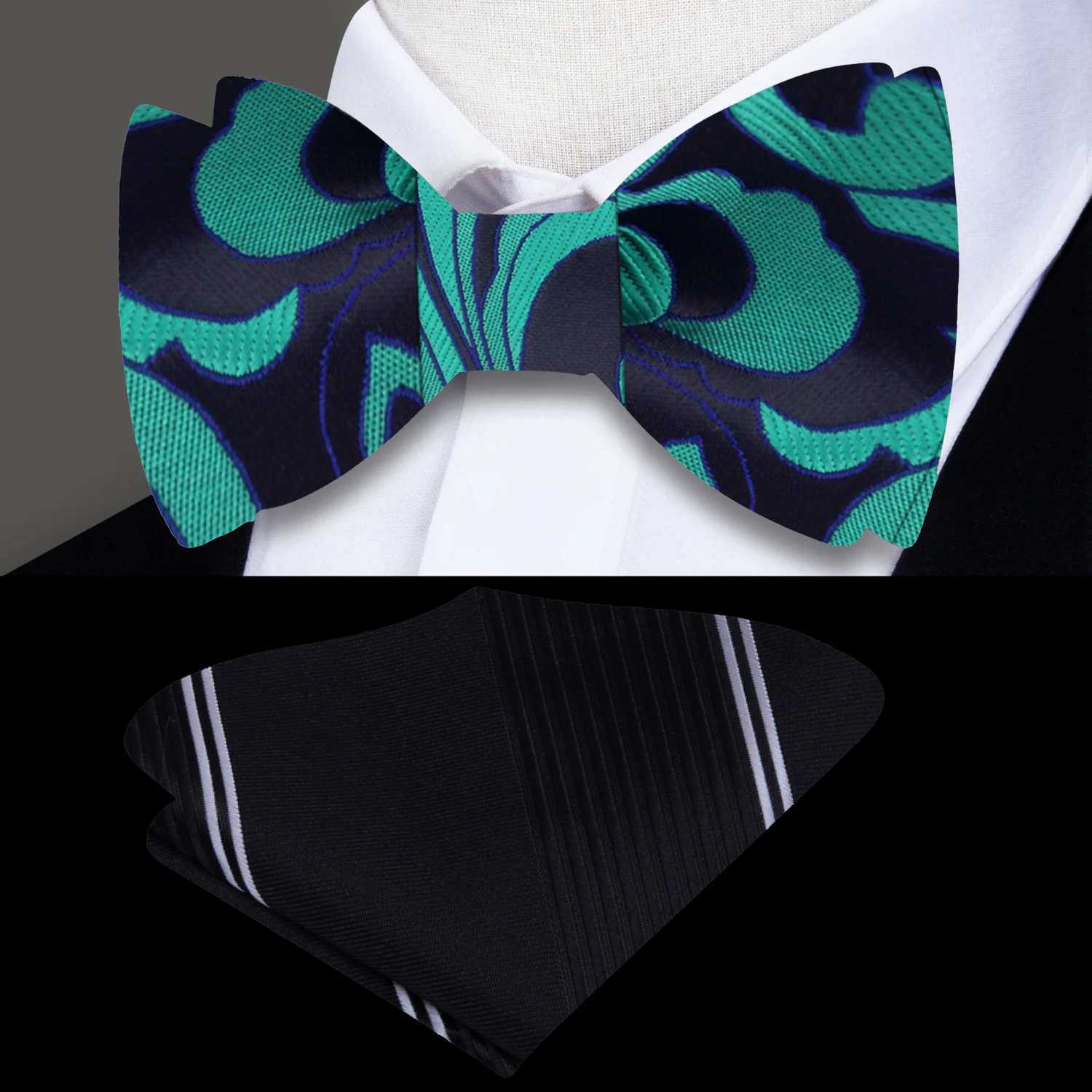 Black, Green Abstract Bow Tie and Black, White Square