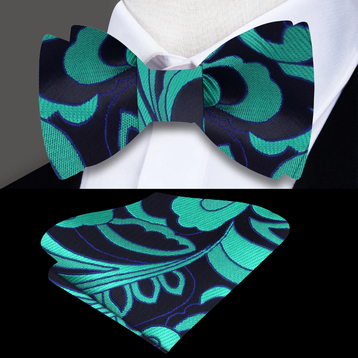 Black, Green Abstract Bow Tie and Matching Square