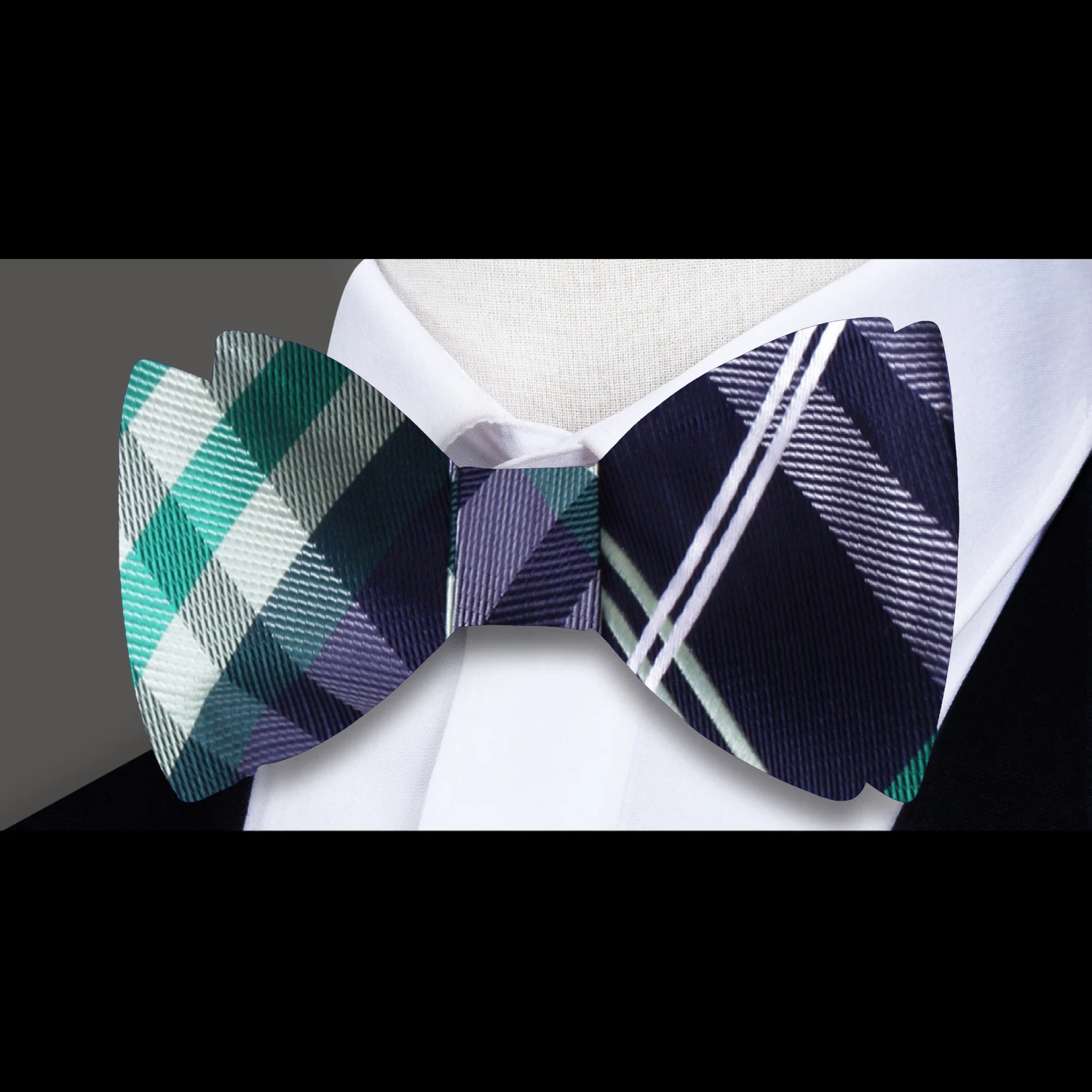 Black, Green White Plaid Bow Tie