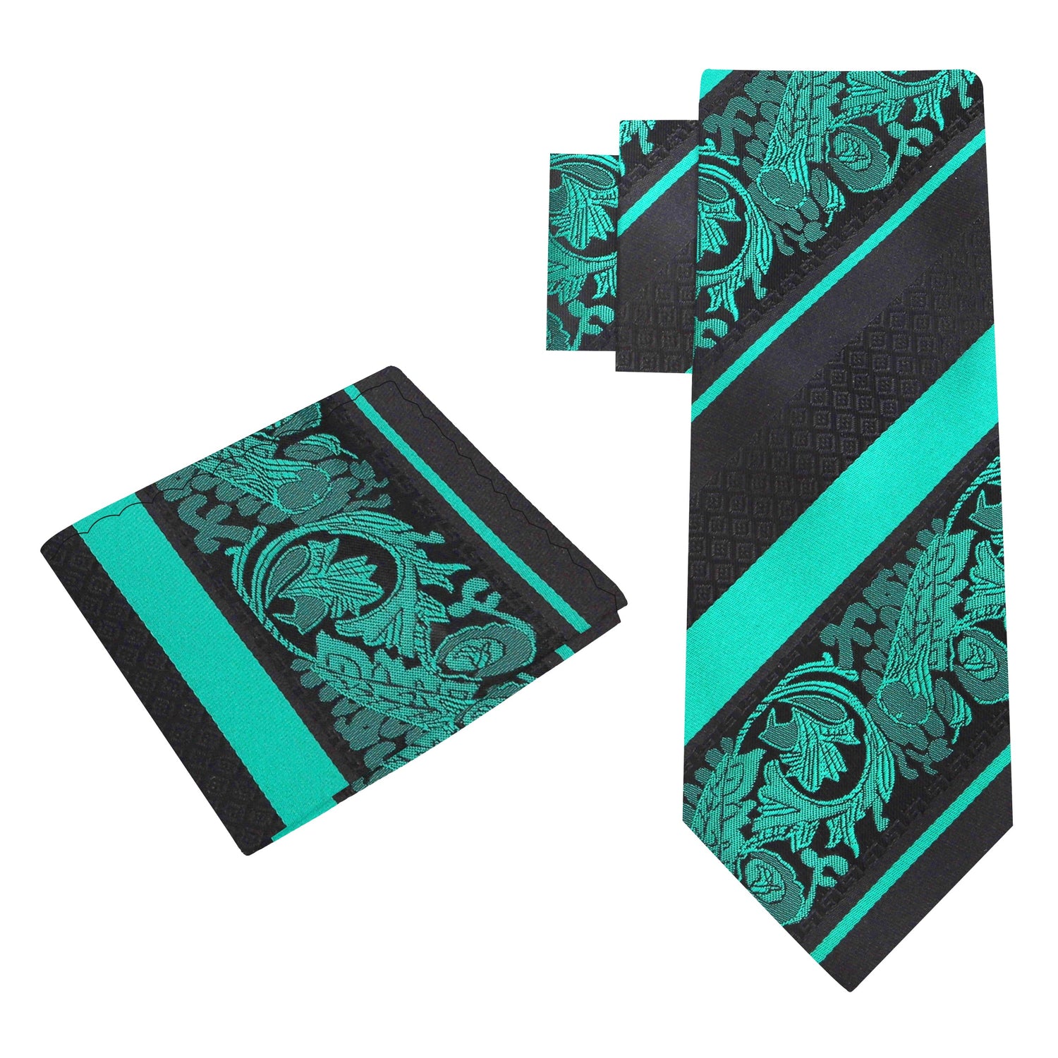 Alt View: Black, Green Floral Tie and Matching Square