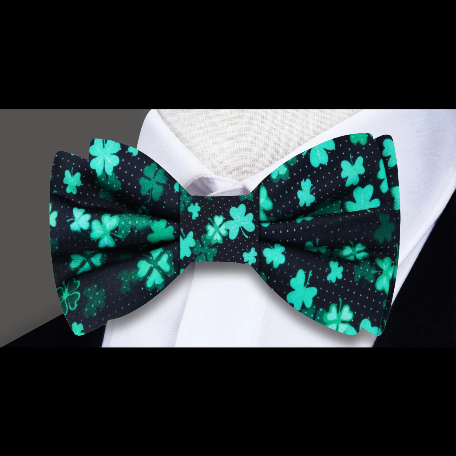 Black and Green Four Leaf Clovers Bow Tie 