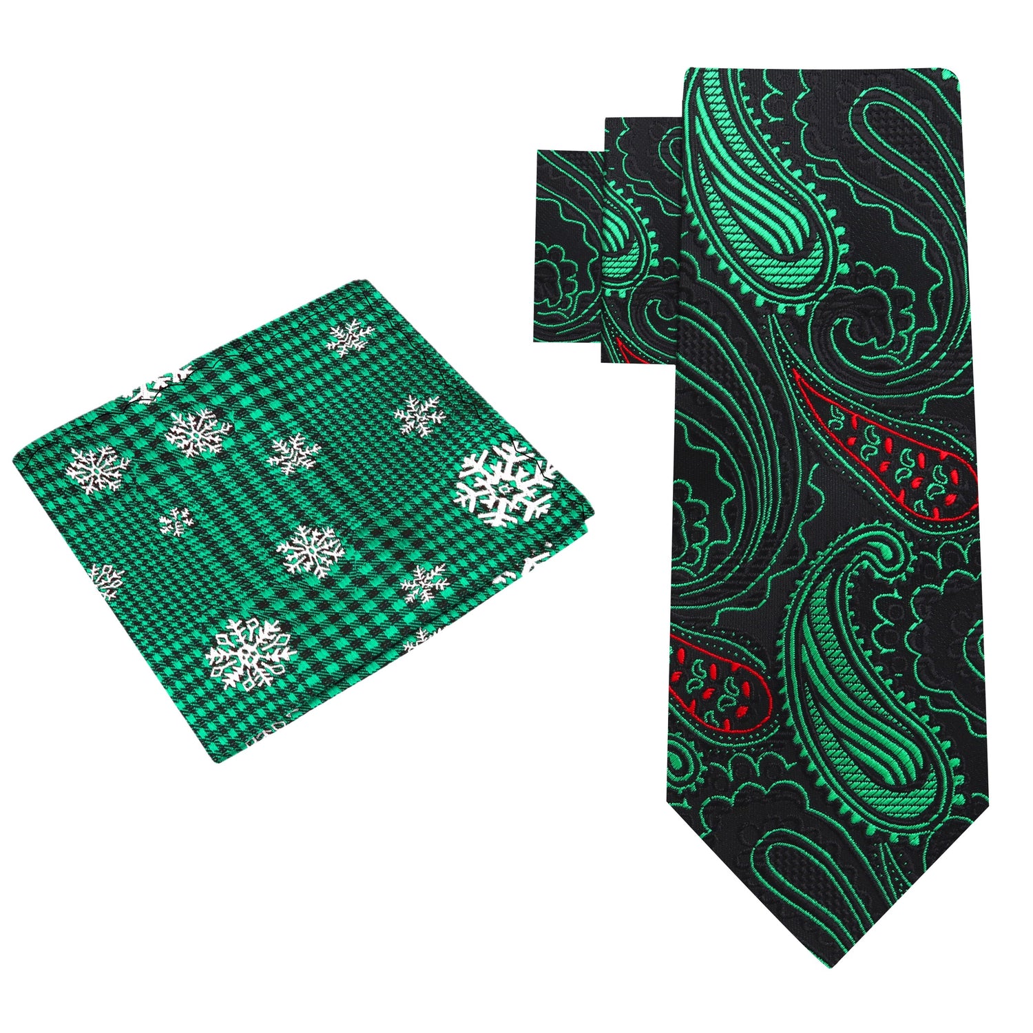 Alt View: Black Green Red Paisley Christmas At Midnight Tie and Accenting Square