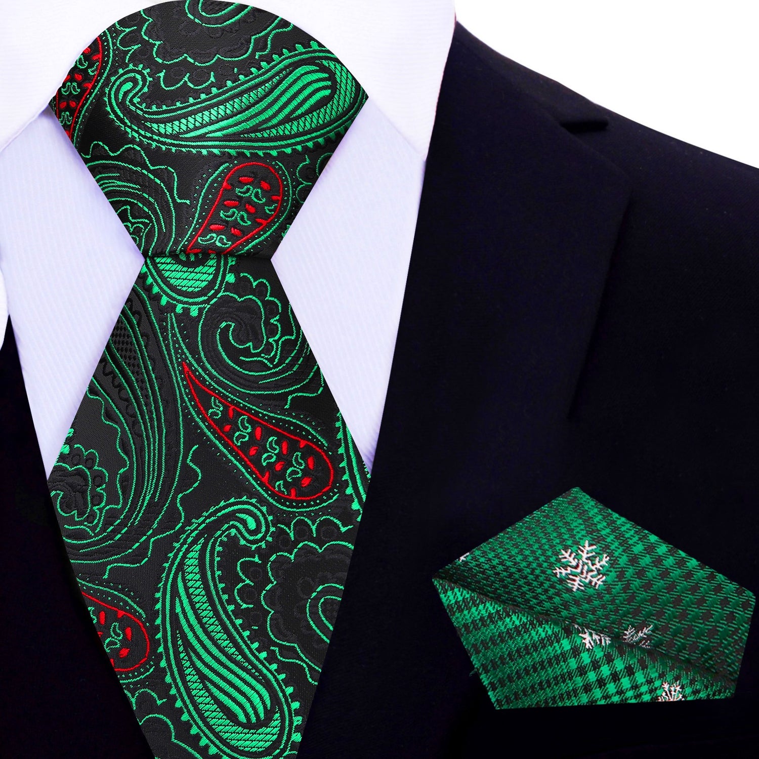 Black Green Red Paisley Christmas At Midnight Tie and Accenting Square