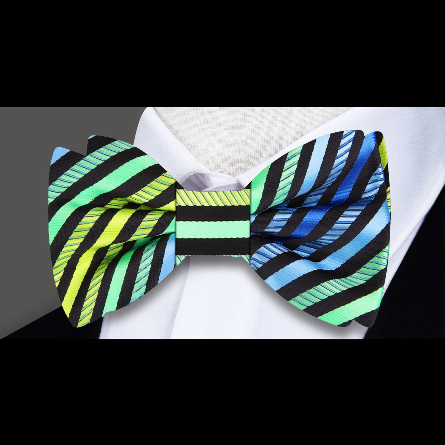 Green Blue Yellow Stripe Bow Tie 