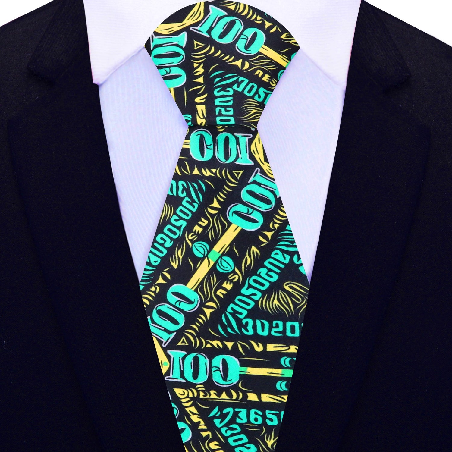 6" Black Green Yellow Hundreds Necktie