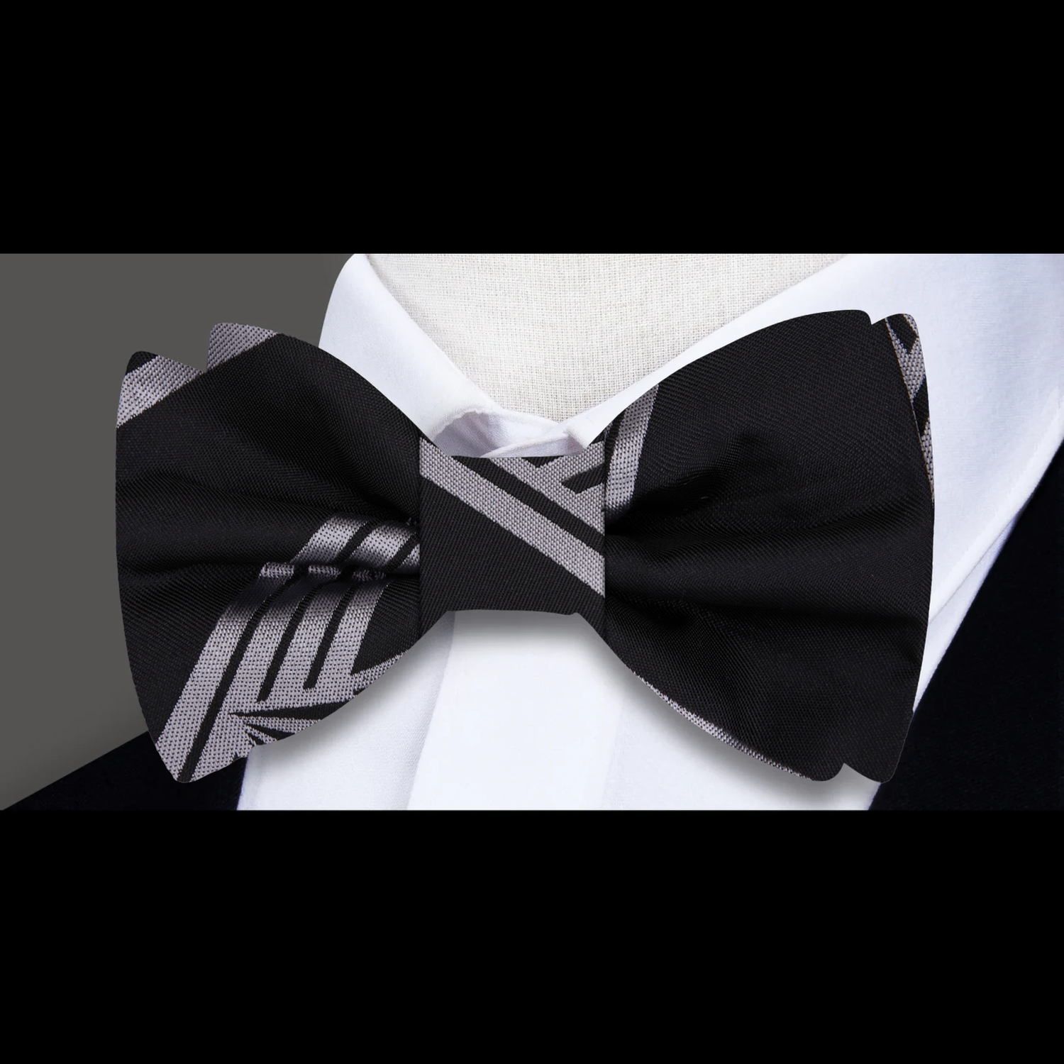 Black, Grey Geometric Bow Tie  