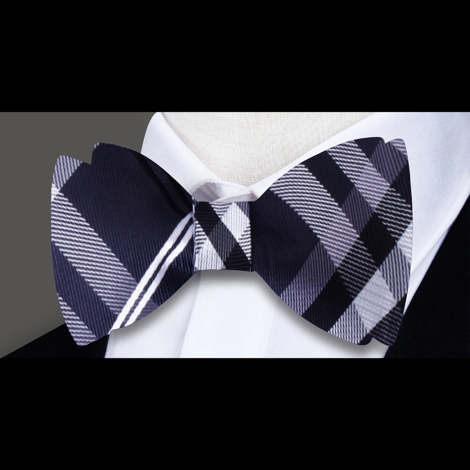 Black, Grey Accomplished Plaid Bow Tie