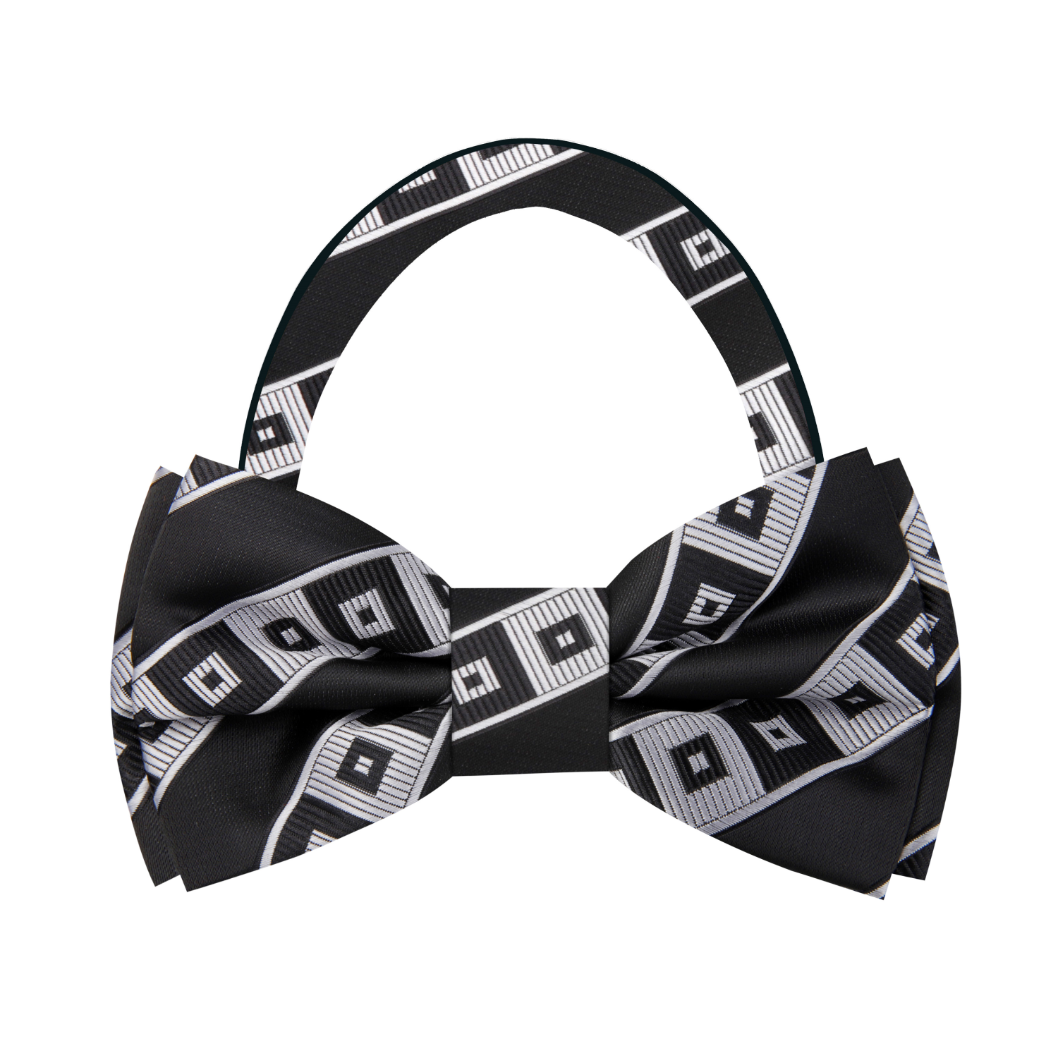 Silver and Black Scope Bow Tie Pre Tied