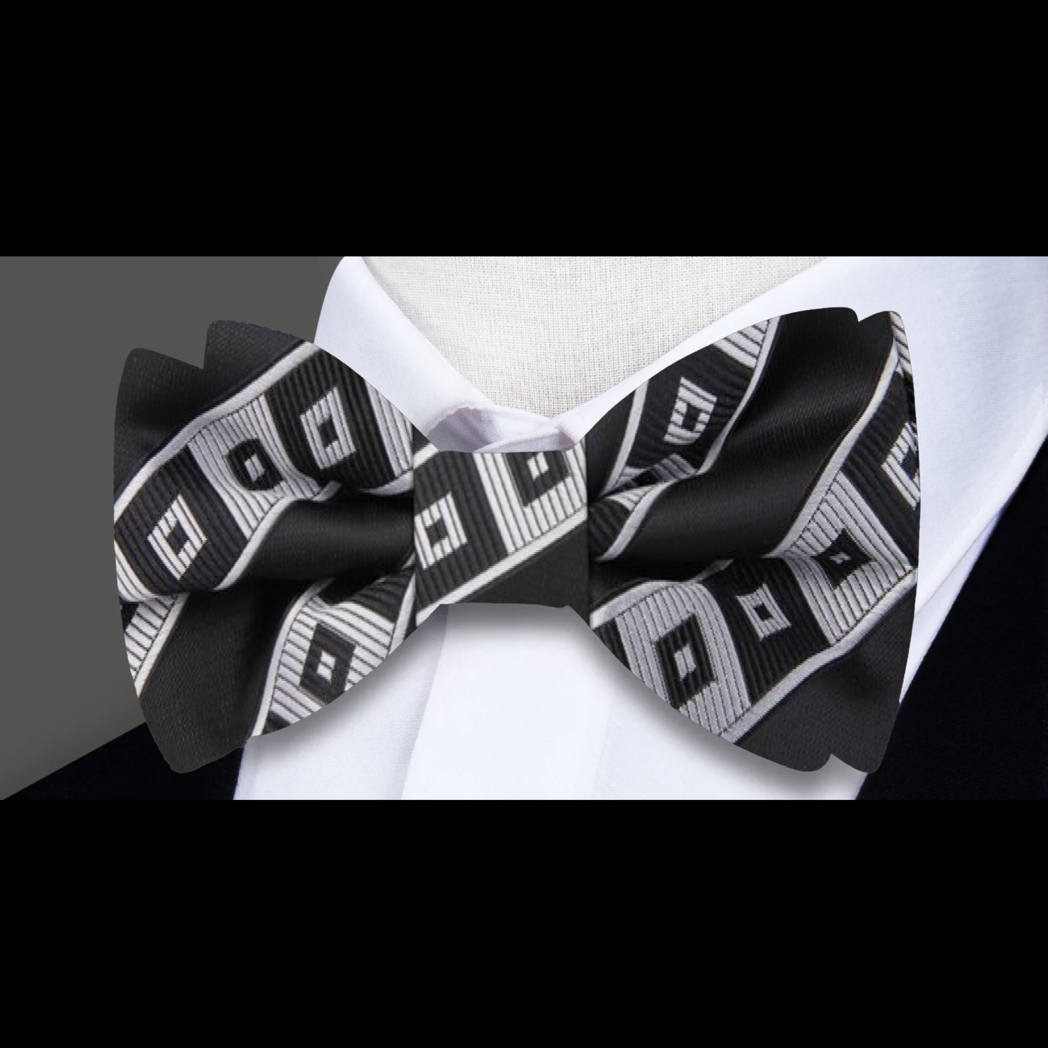 Silver and Black Scope Bow Tie